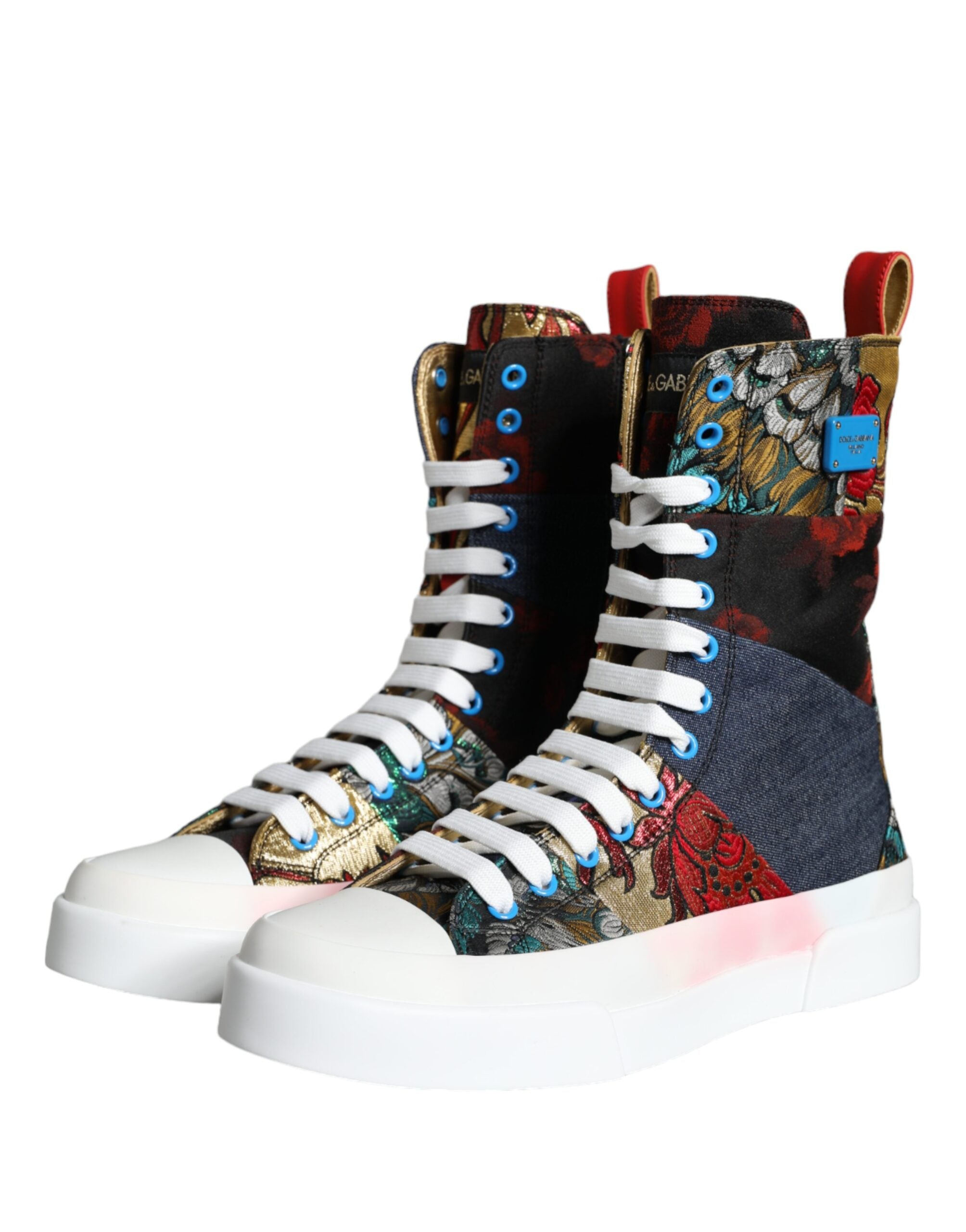 Dolce & Gabbana Multicolor Patchwork Logo High Top Sneakers Shoes