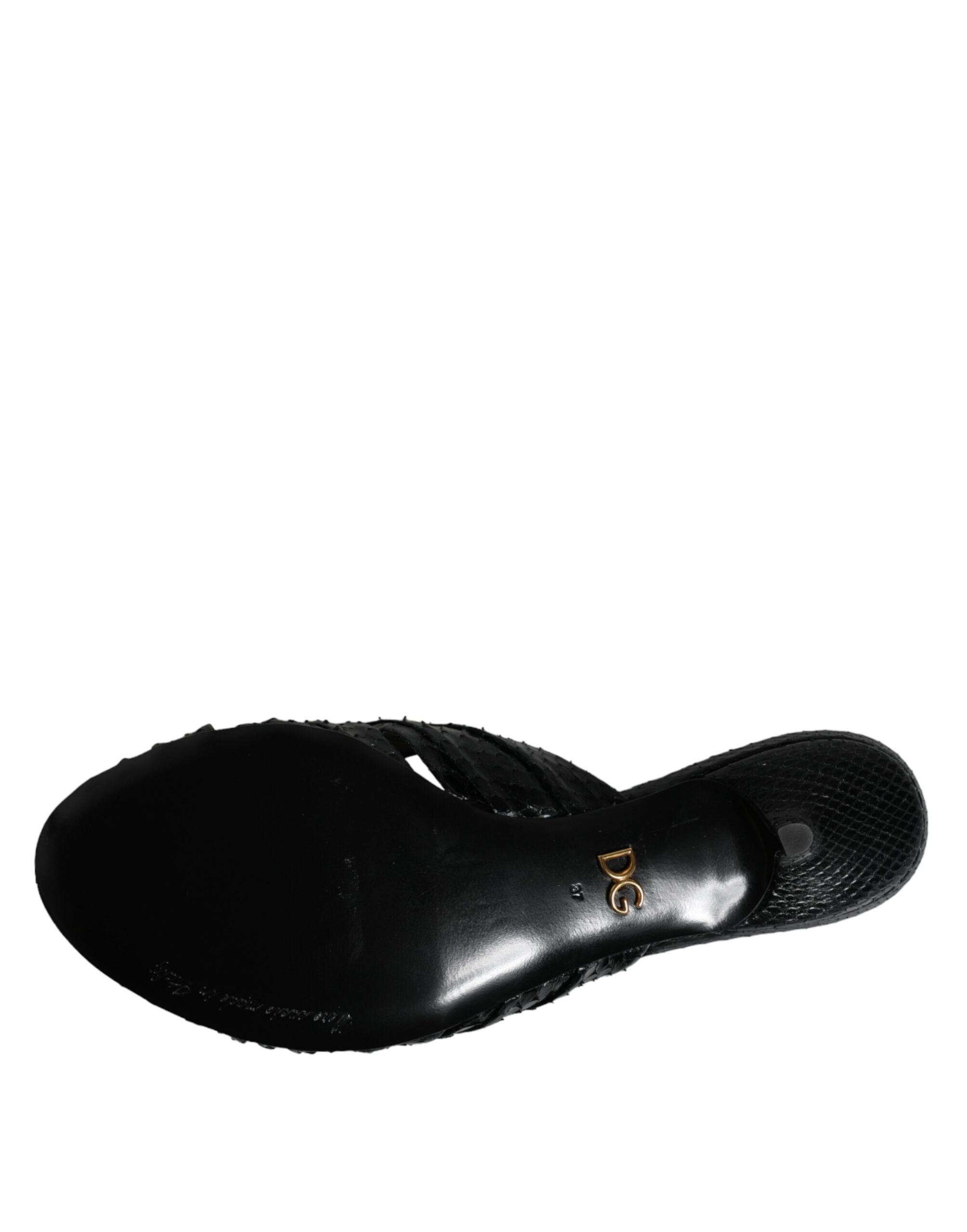 Dolce & Gabbana Black Leather Heels Slides Sandals Shoes