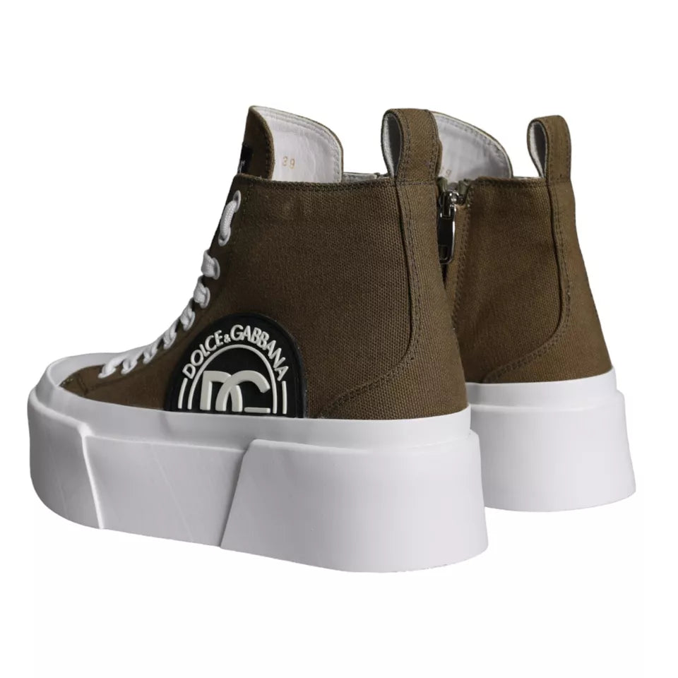 Dolce & Gabbana Army Green Canvas Logo Sneakers Boots Shoes