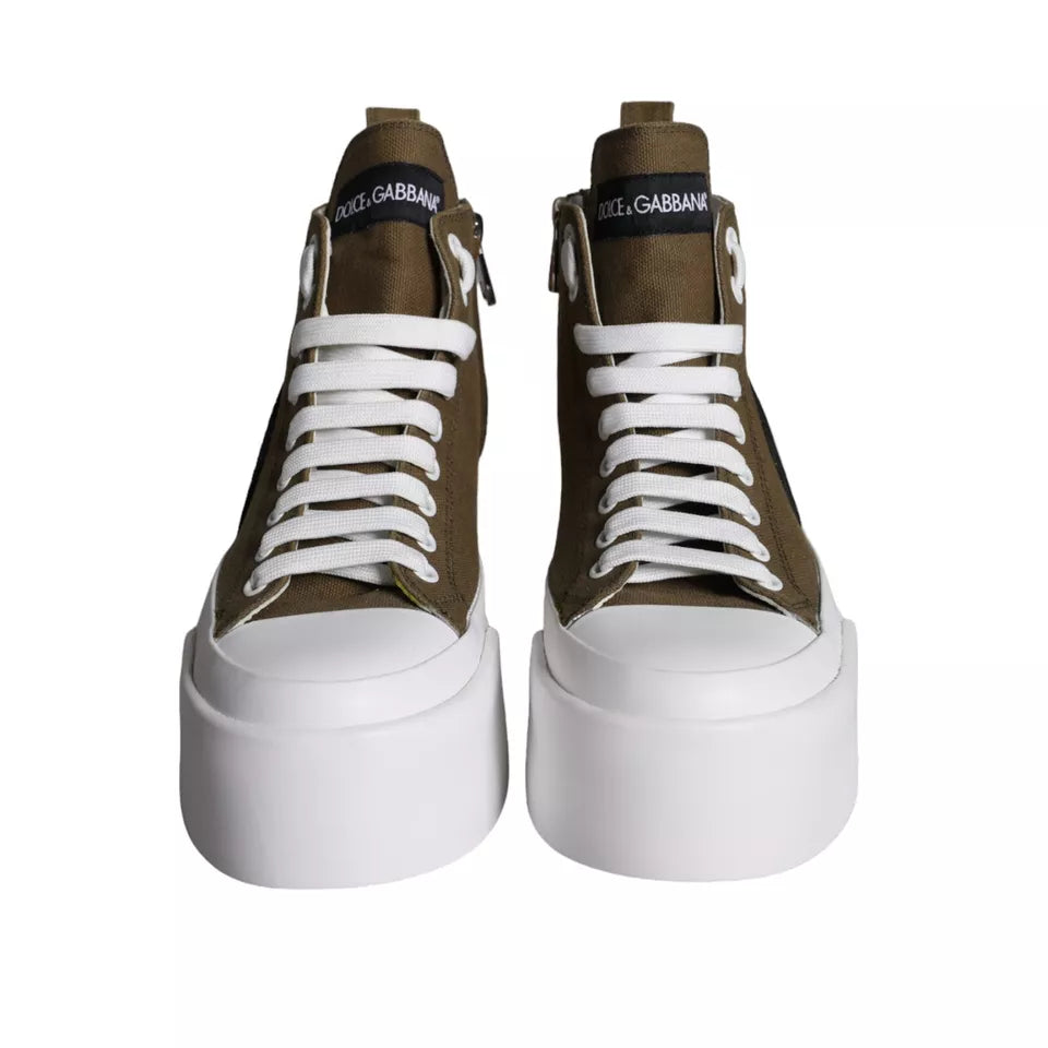 Dolce & Gabbana Army Green Canvas Logo Sneakers Boots Shoes