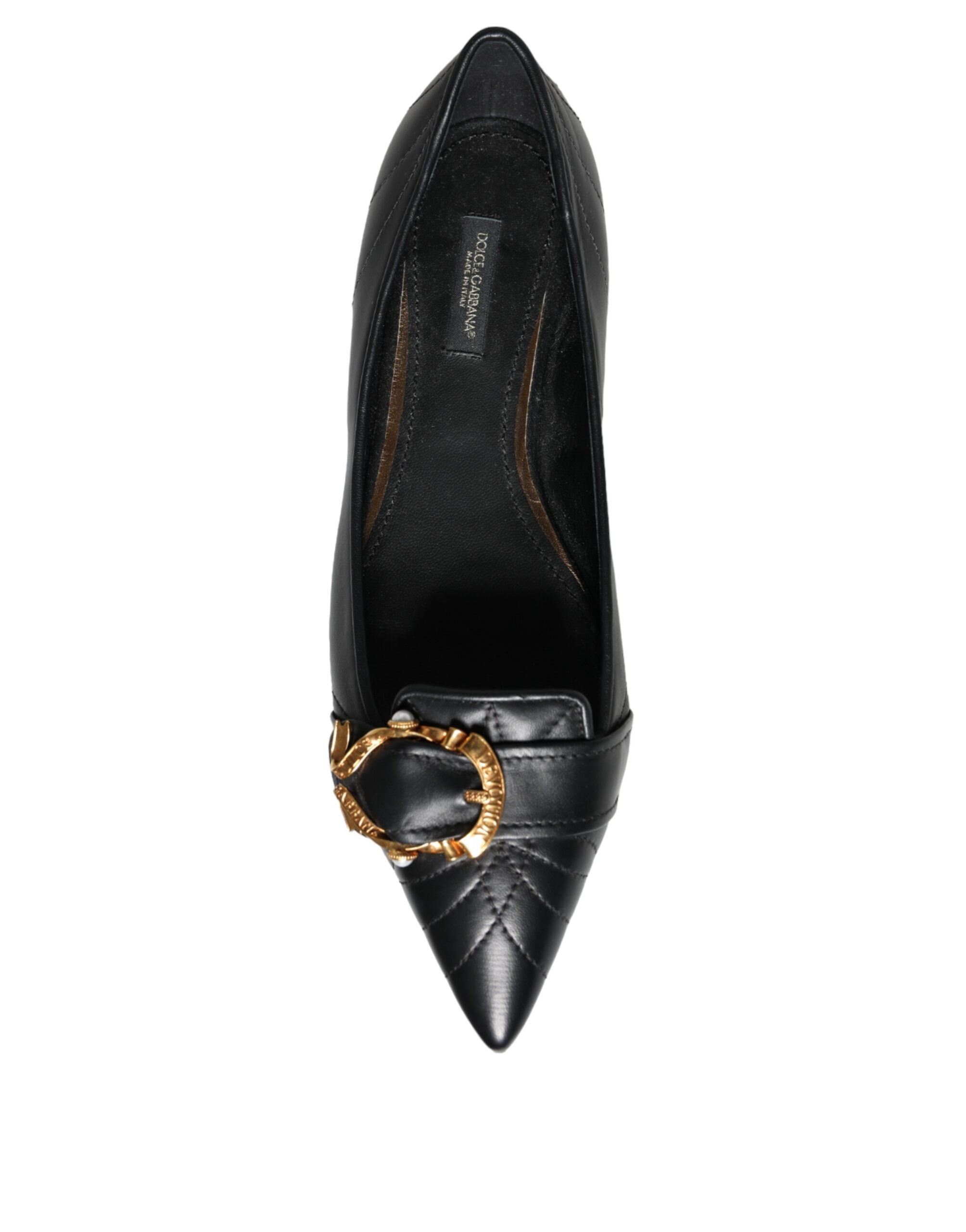 Dolce & Gabbana Black Devotion Leather Pointy Flats Shoes