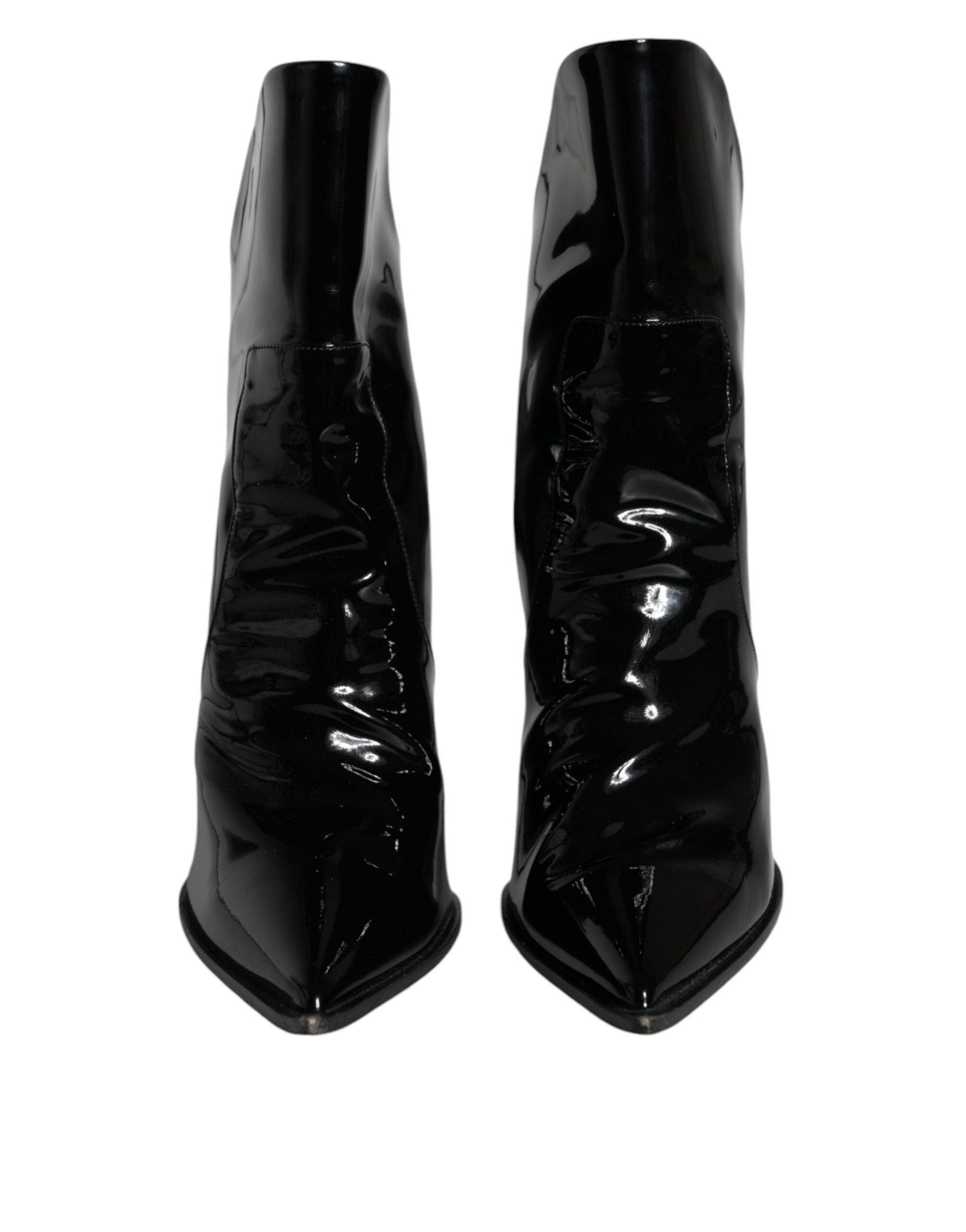 Dolce & Gabbana Black Patent Leather Pointed Ankle Boot Shoes