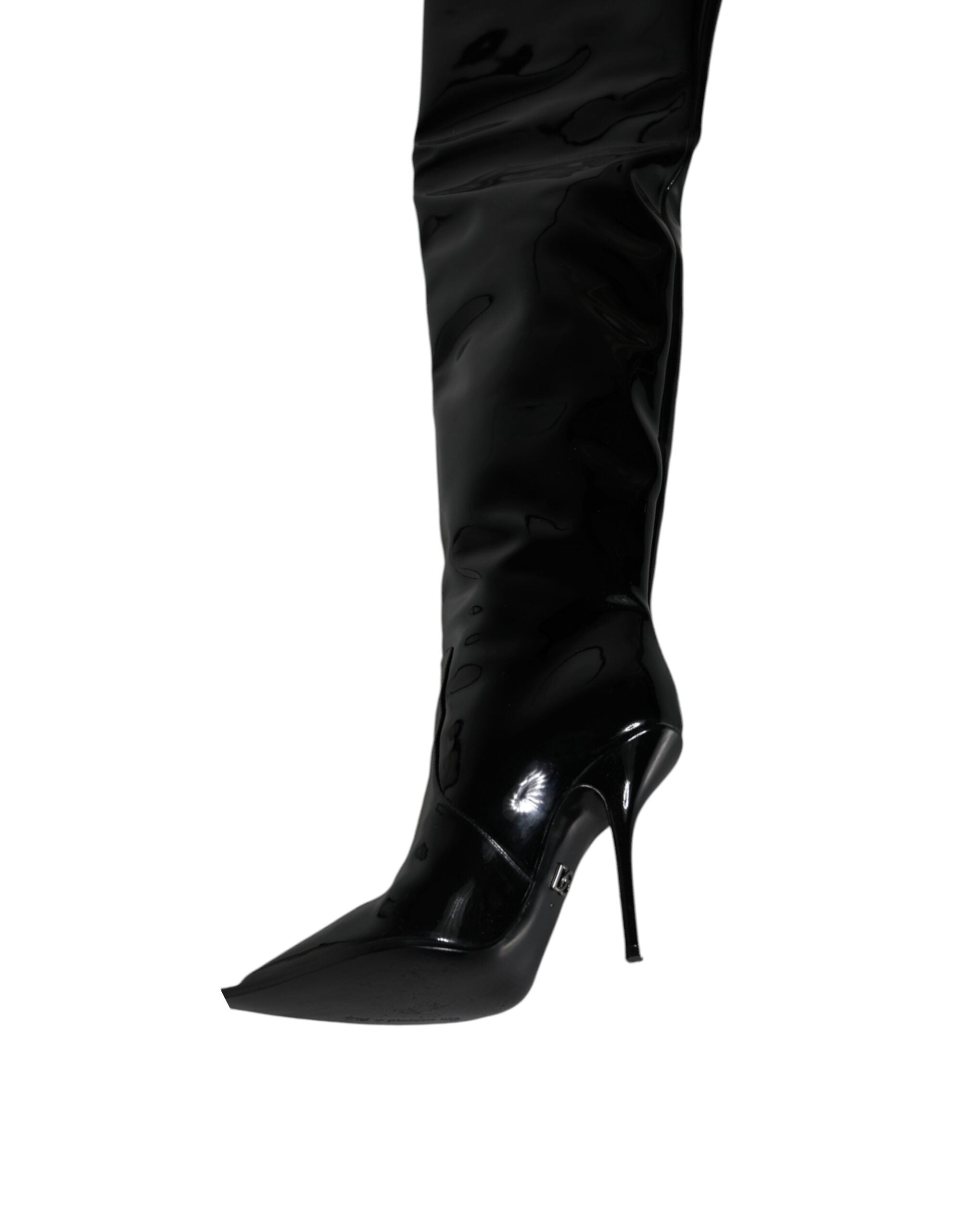 Dolce & Gabbana Black Patent Leather Knee High Boots Shoes