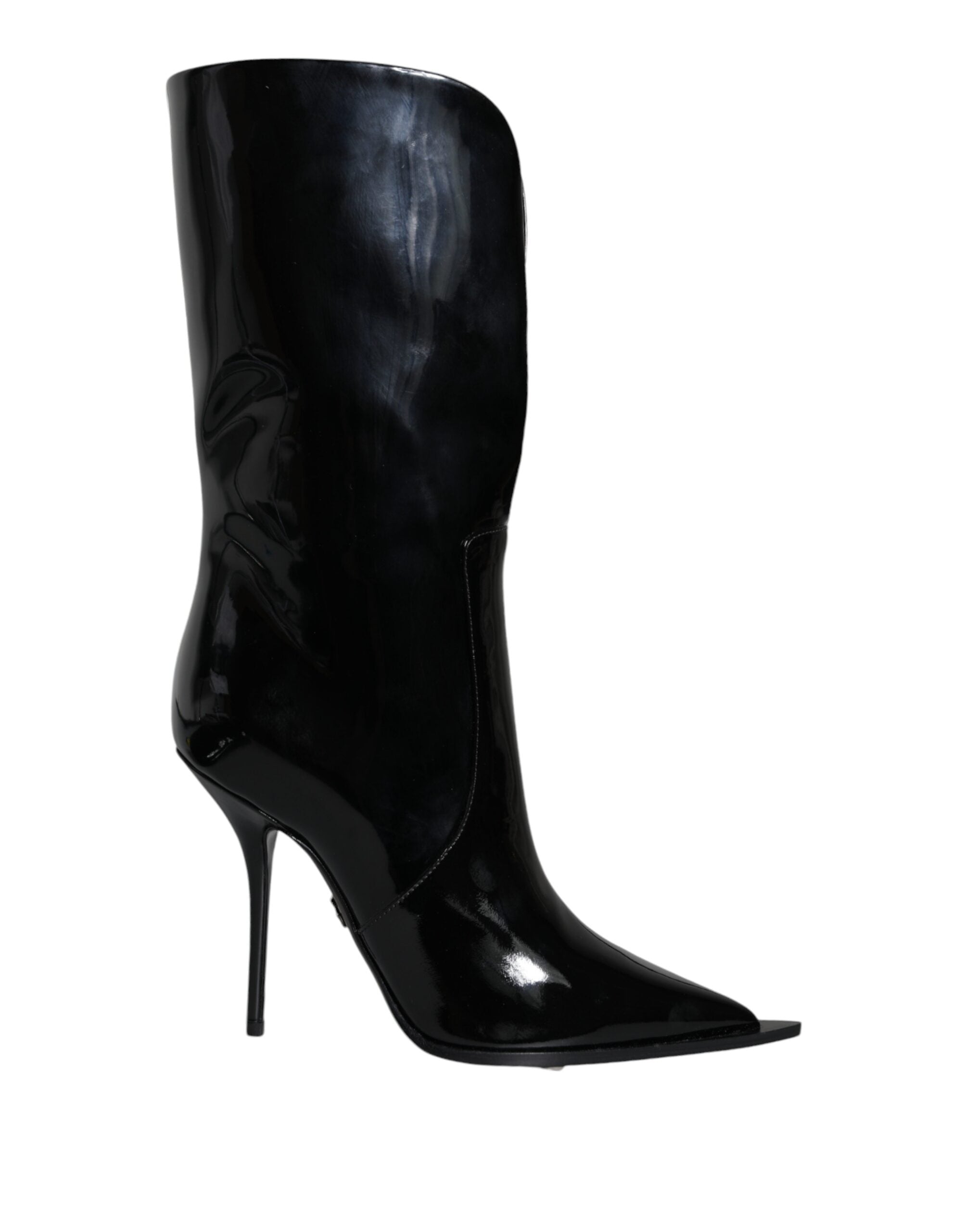 Dolce & Gabbana Black Patent Leather Mid Calf Boots Shoes