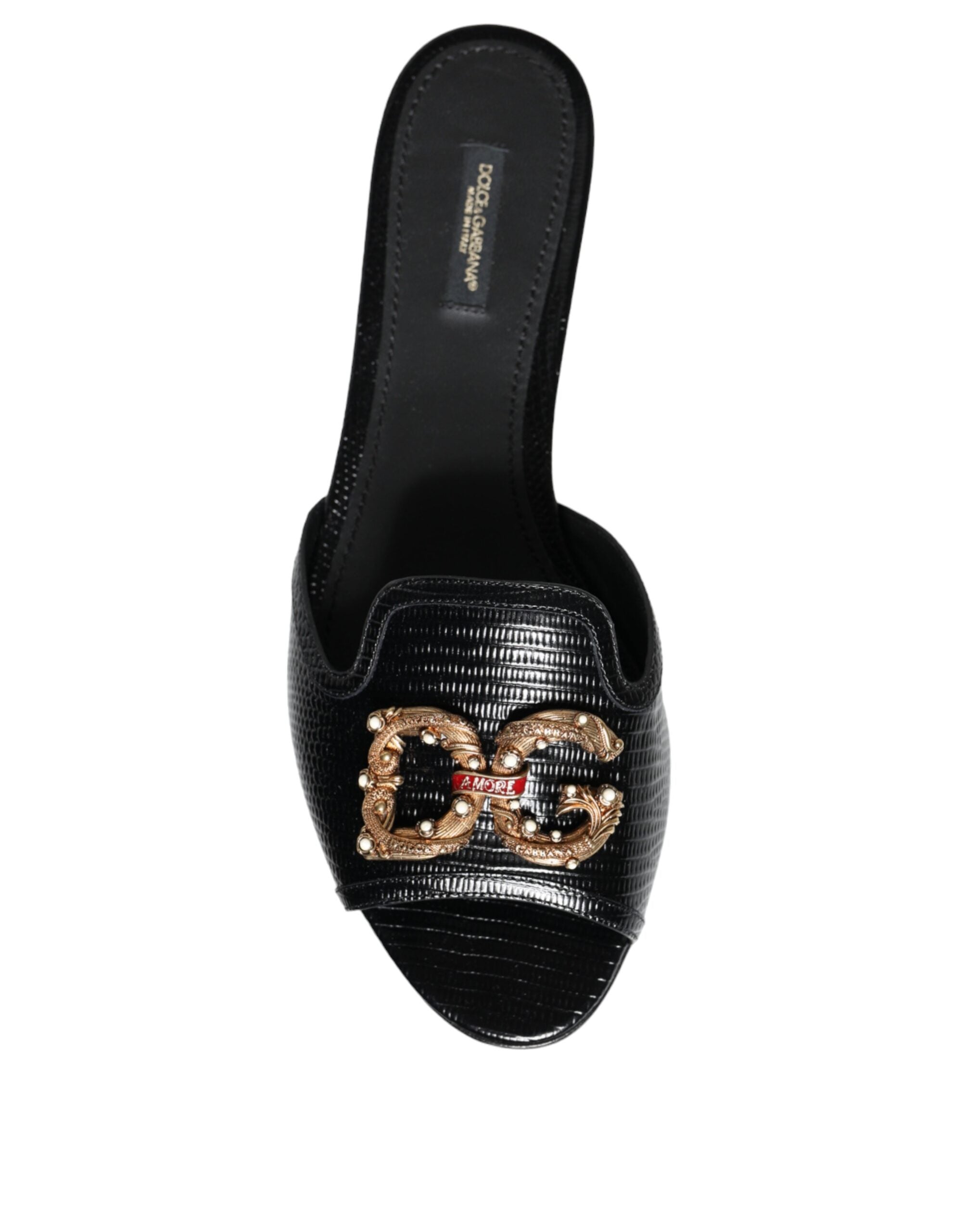 Dolce & Gabbana Black DG Amore Leather Slip On Flats Shoes