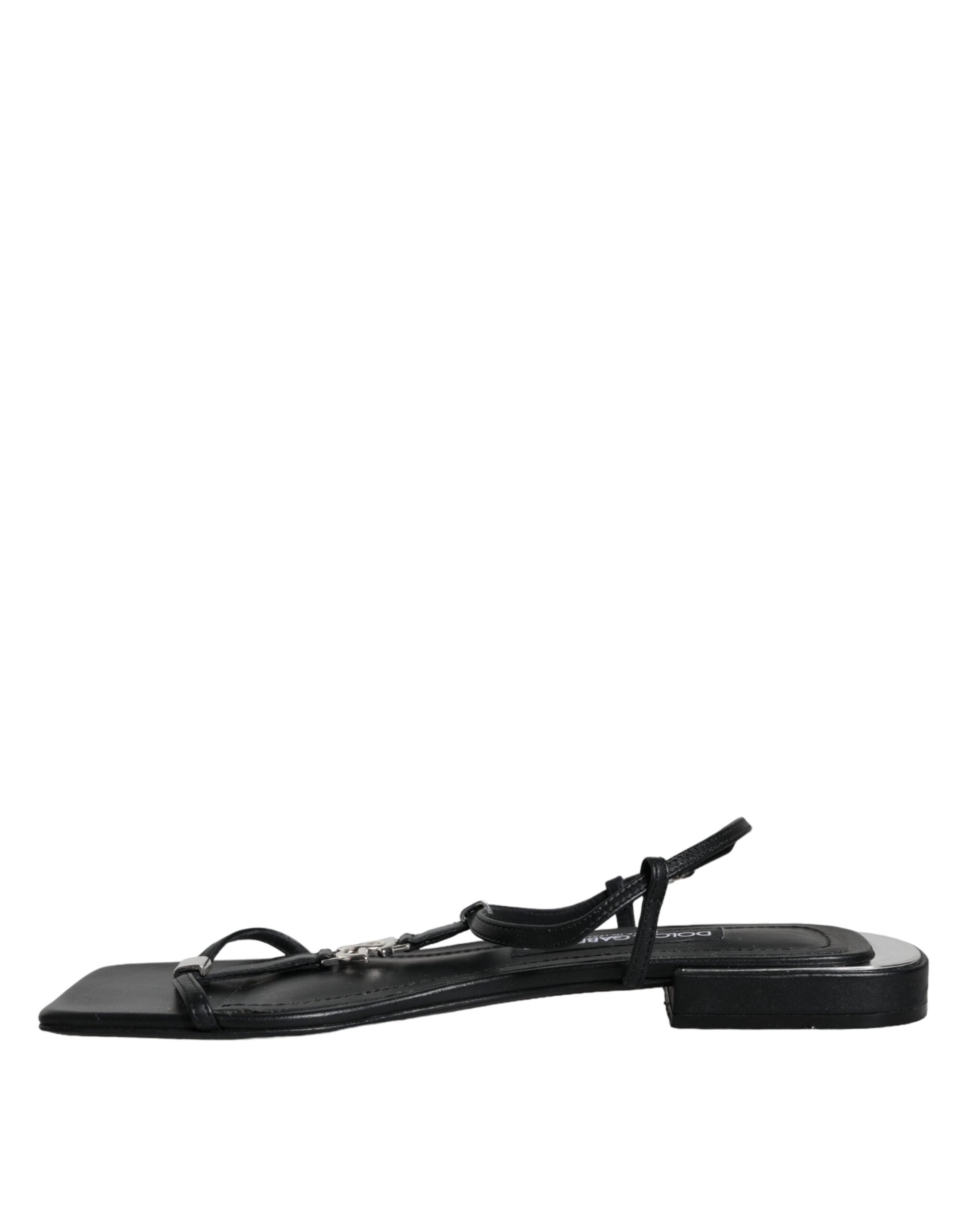 Dolce & Gabbana Black Leather Logo Ankle Strap Keira Sandals Shoes