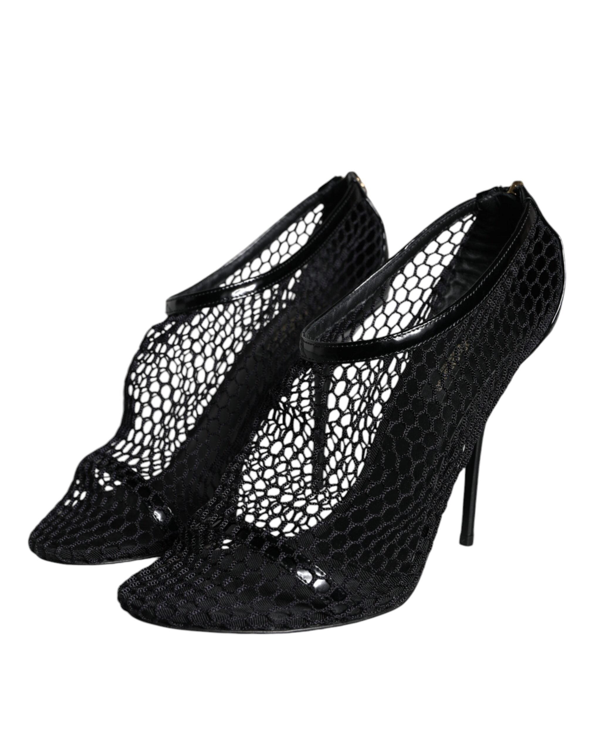 Dolce & Gabbana Black Mesh Leather Heels Keira Sandals Shoes