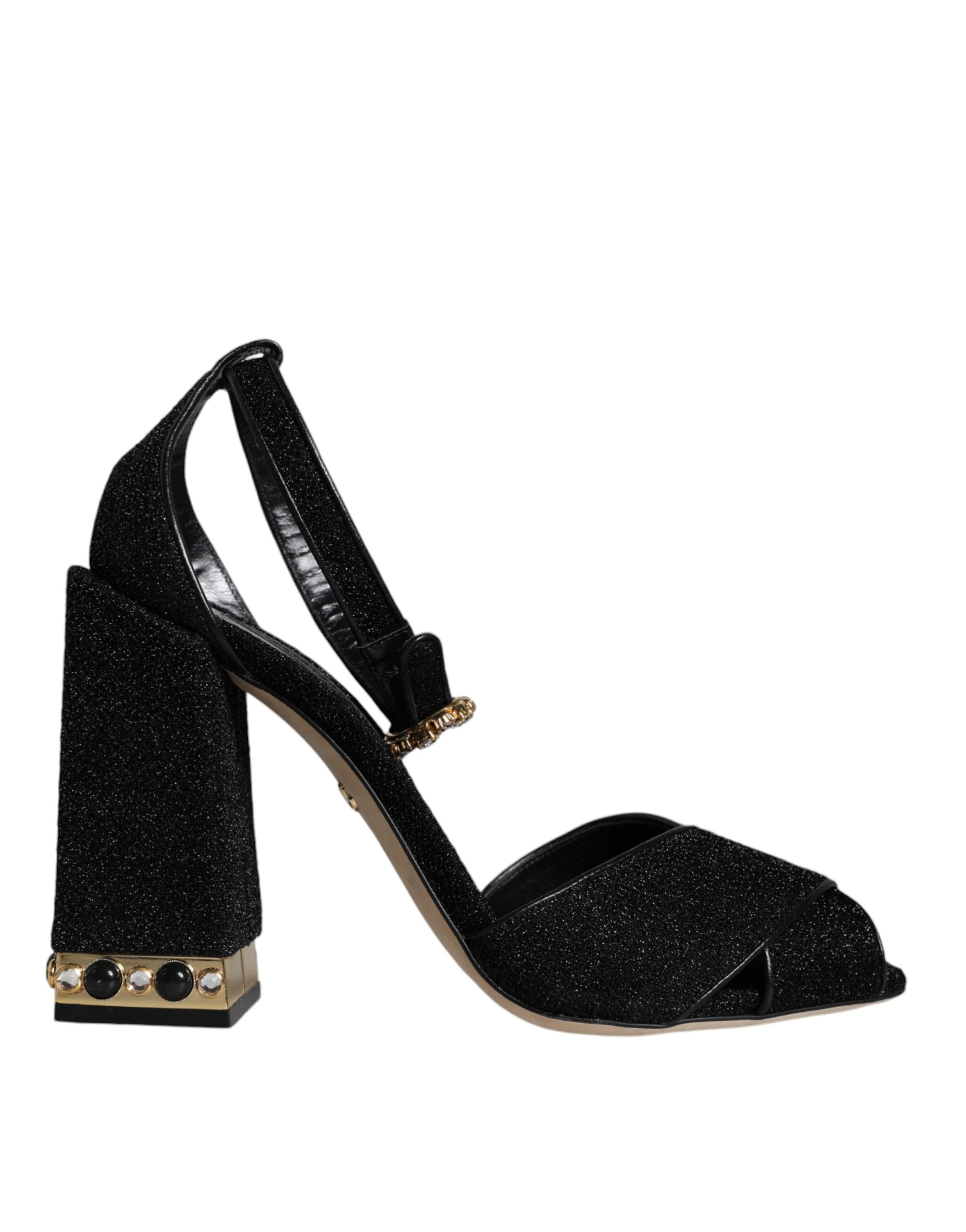 Dolce & Gabbana Black Crystal Ankle Strap Sandals Shoes