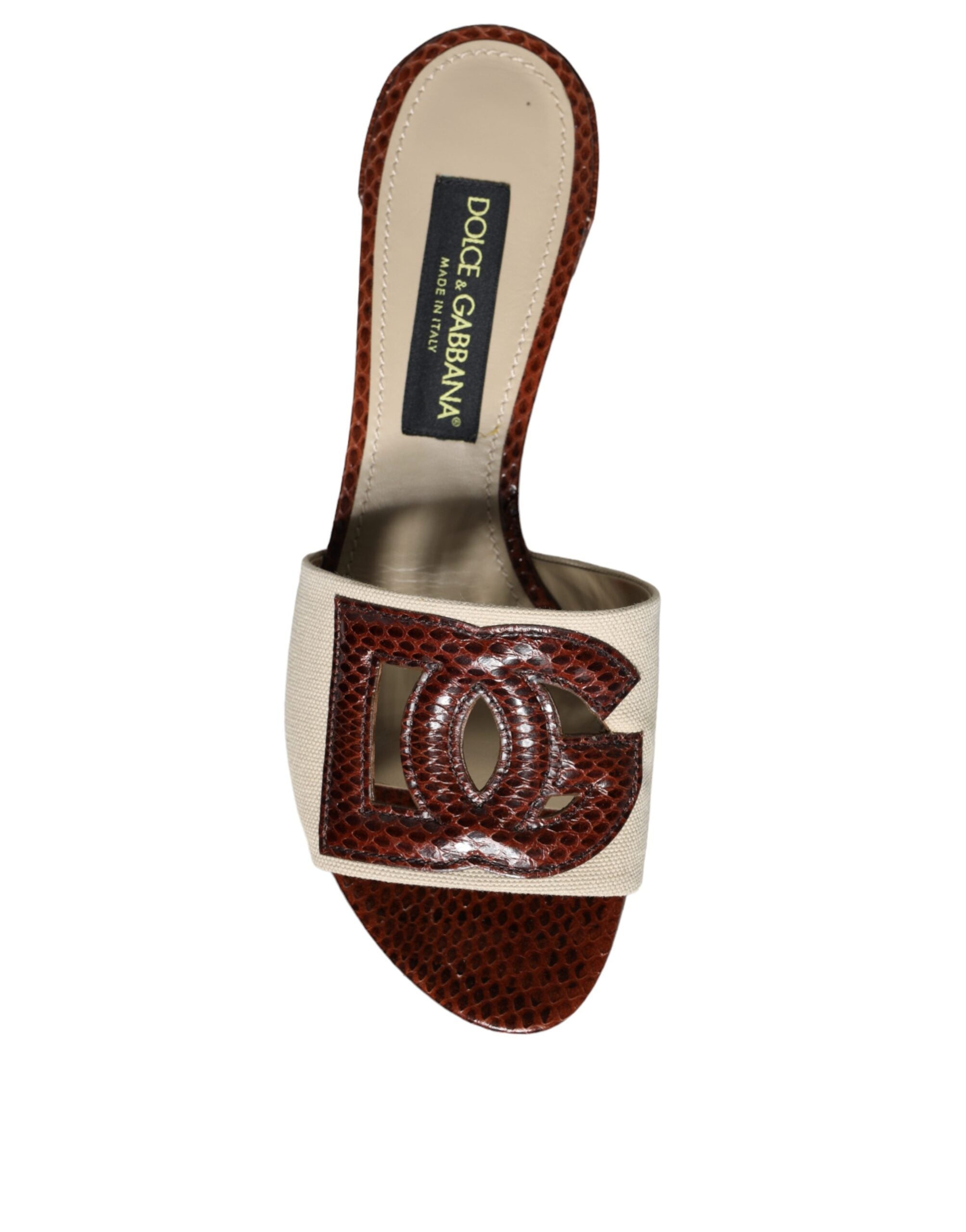 Dolce & Gabbana Beige Brown Logo Slides Heels Sandals Shoes