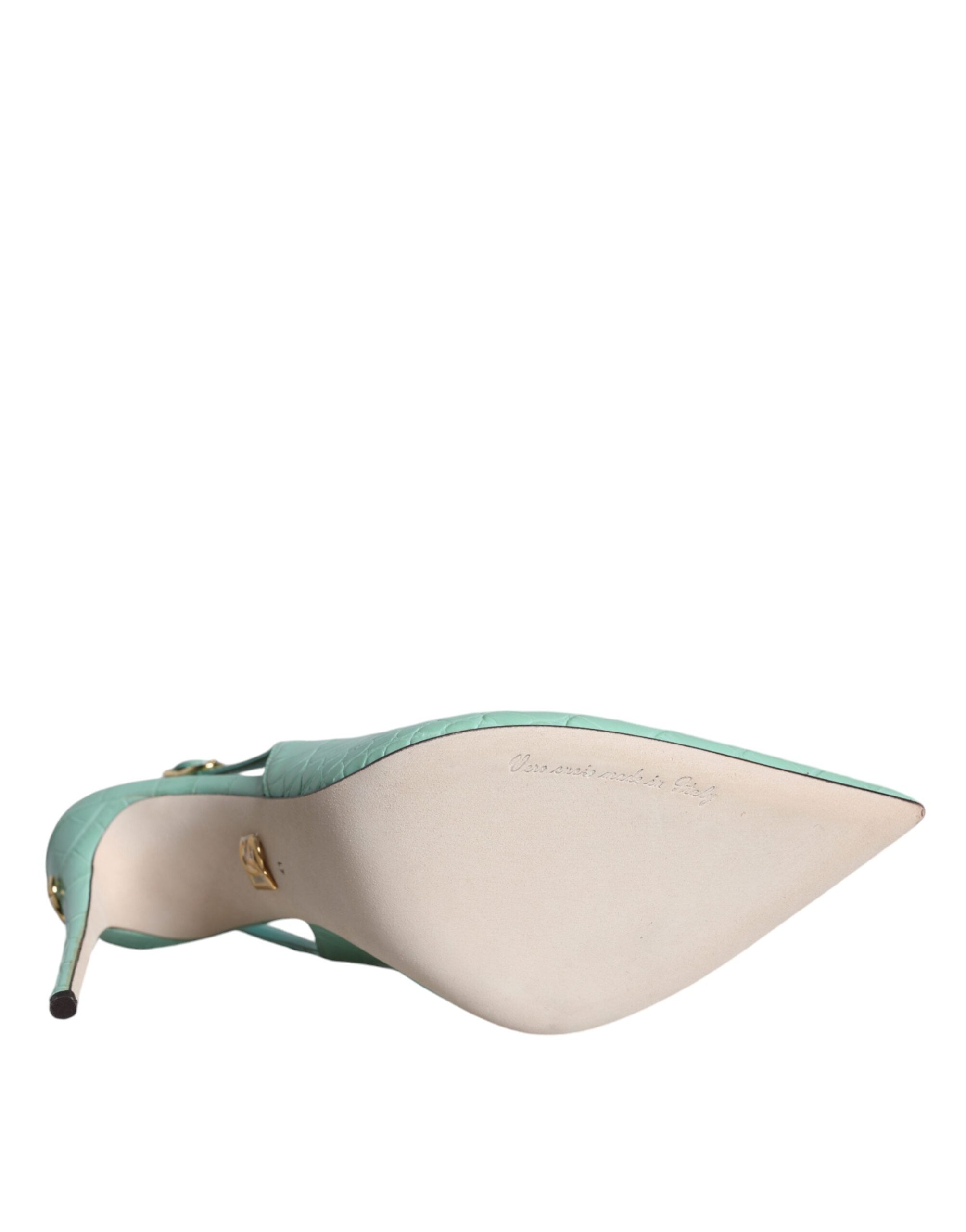 Dolce & Gabbana Mint Green Leather Heels Slingback Pumps Shoes