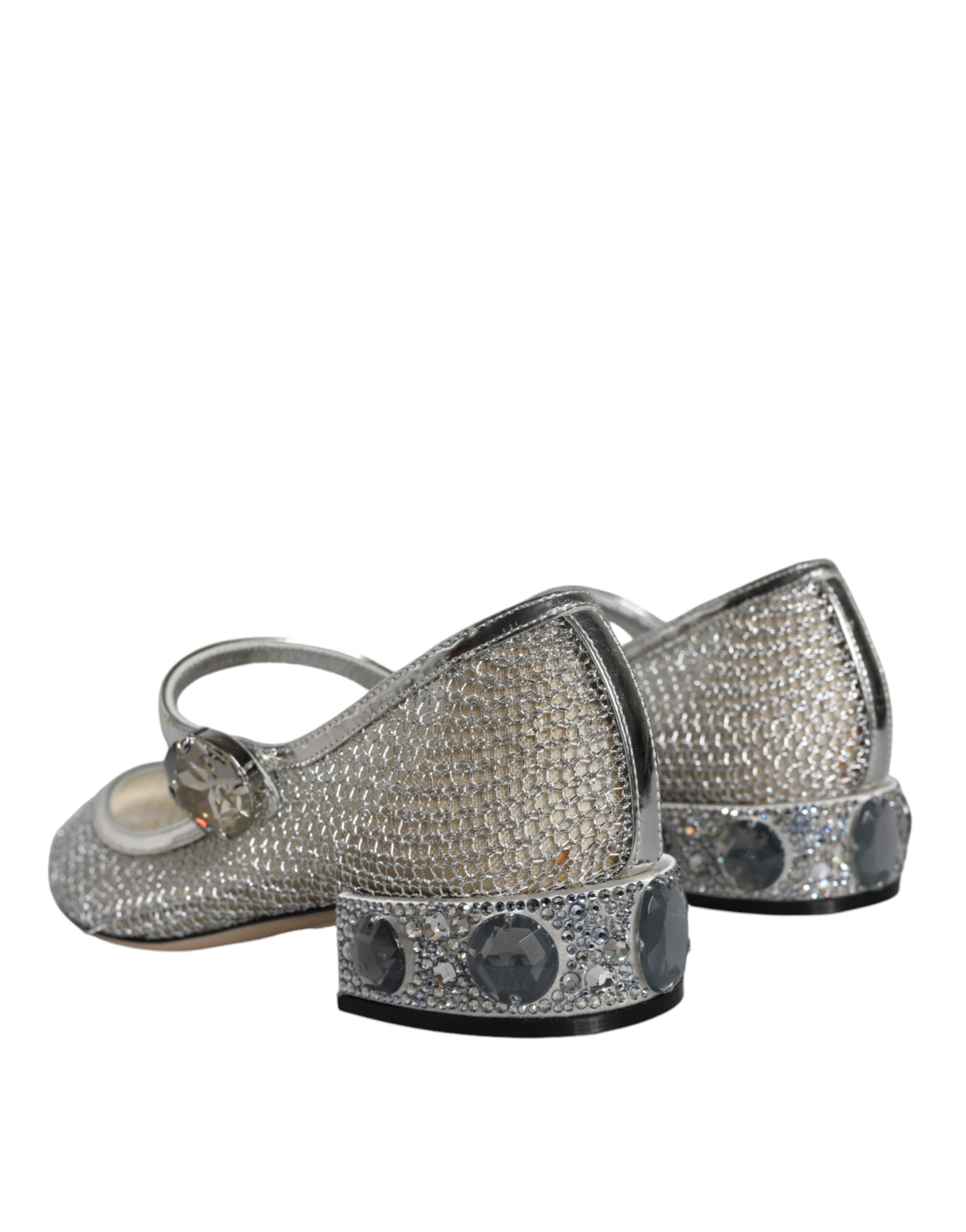 Dolce & Gabbana Silver Mesh Crystal Mary Jane Pumps Shoes