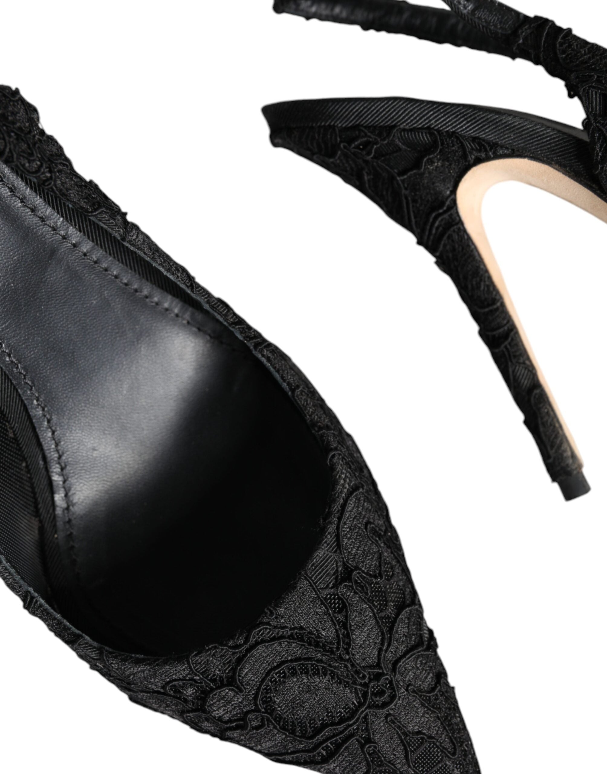 Dolce & Gabbana Black Taormina Lace Bellucci Slingbacks Shoes