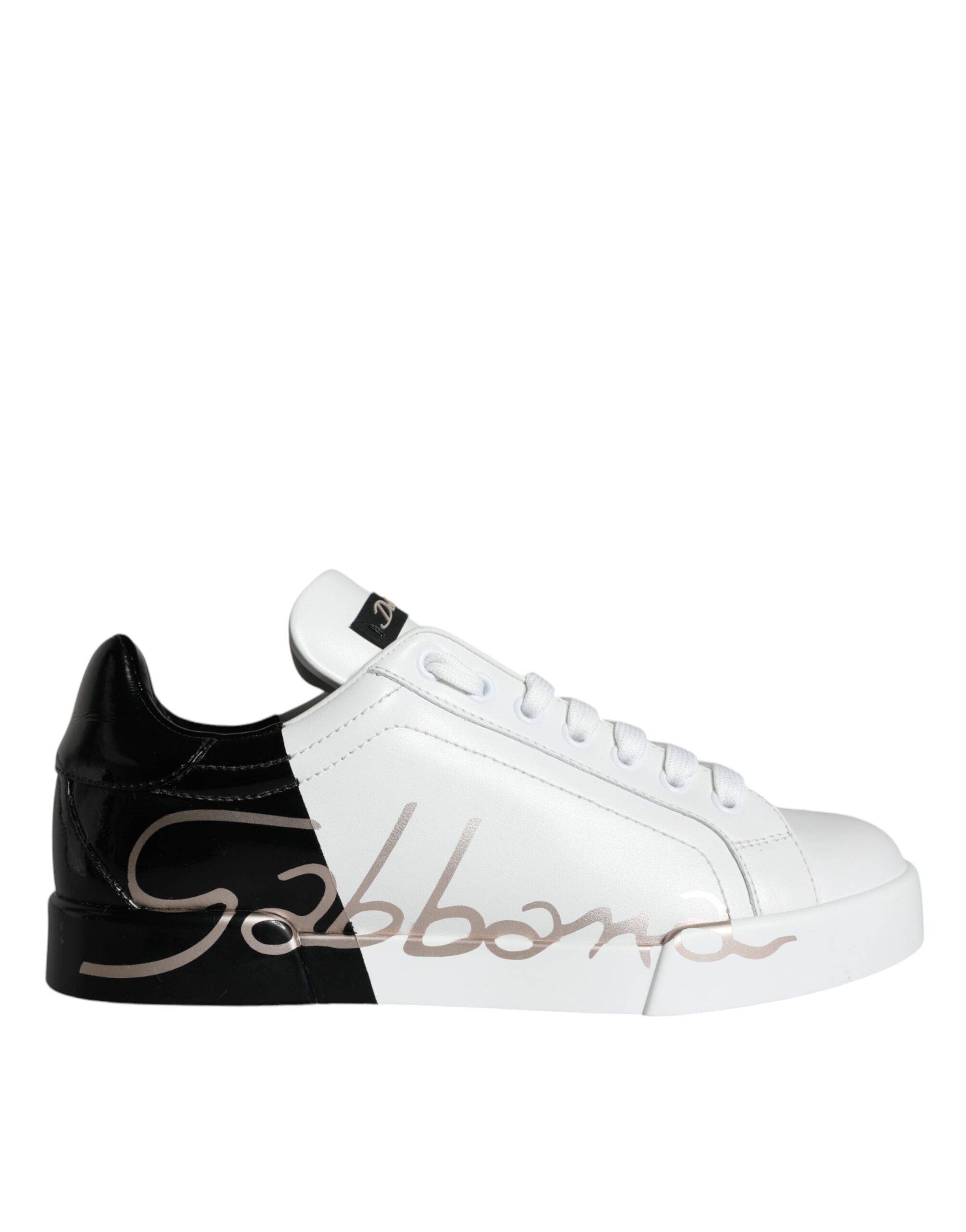 Dolce & Gabbana White Black Portofino Low Top Sneakers Shoes