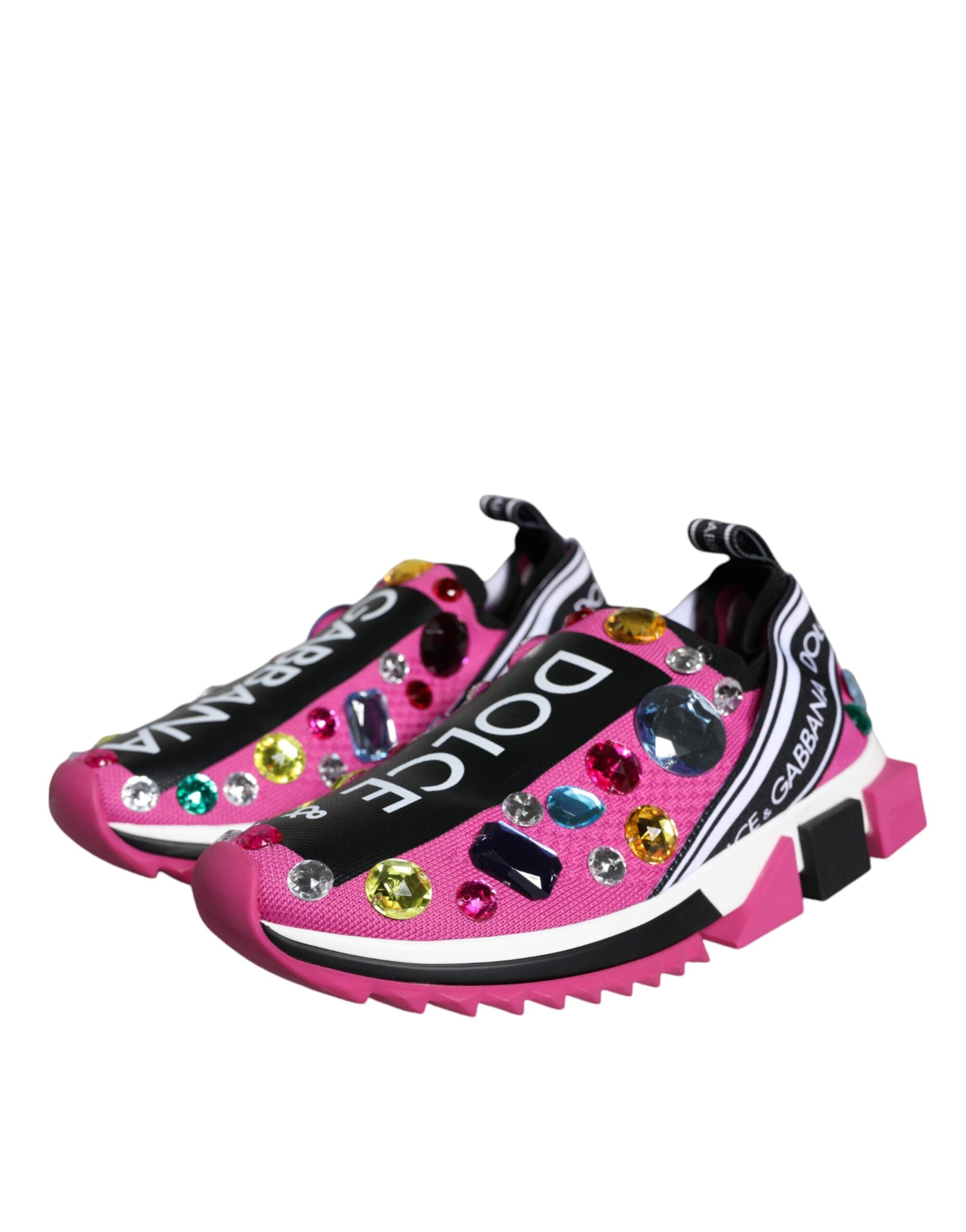 Dolce & Gabbana Pink Sorrento Crystals Low Top Sneakers Shoes