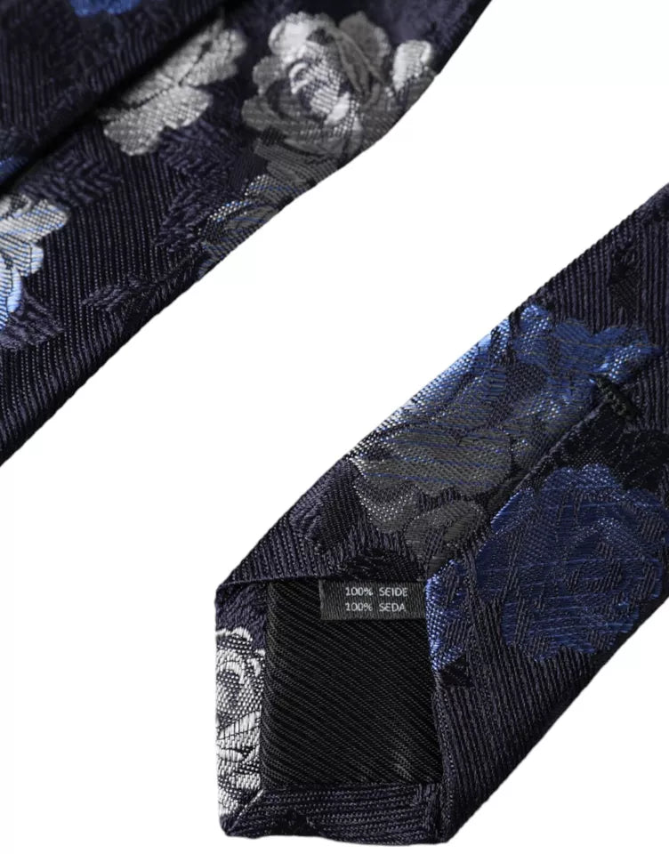 Dolce & Gabbana Dark Blue Floral Fantasy Silk Adjustable Men Tie