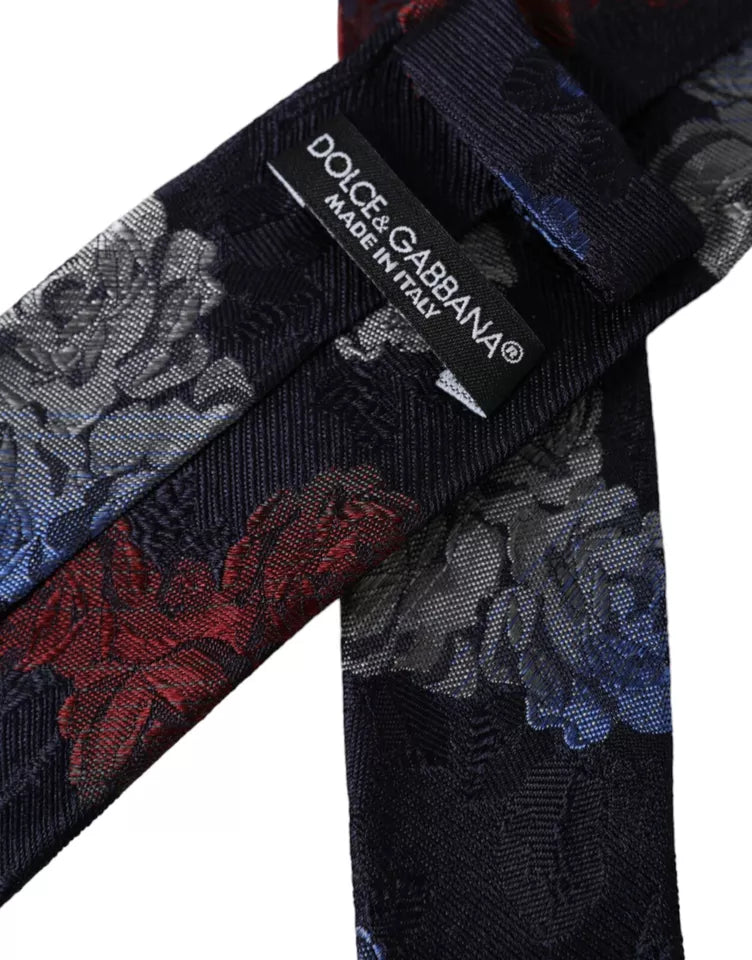 Dolce & Gabbana Dark Blue Floral Fantasy Silk Adjustable Men Tie