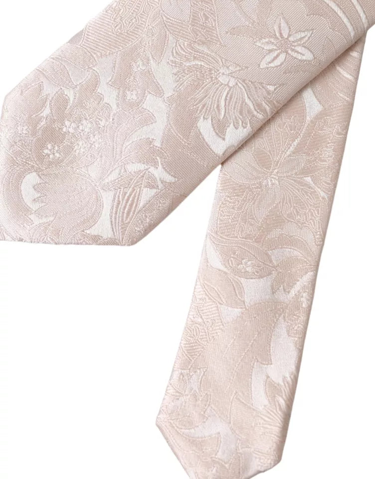 Dolce & Gabbana Off White Floral Brocade Silk Adjustable Men Tie