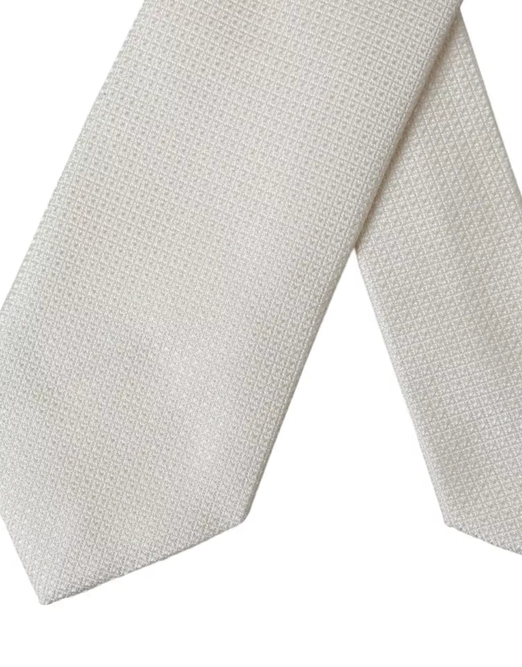 Dolce & Gabbana Off White Patterned Silk Classic Adjustable Tie