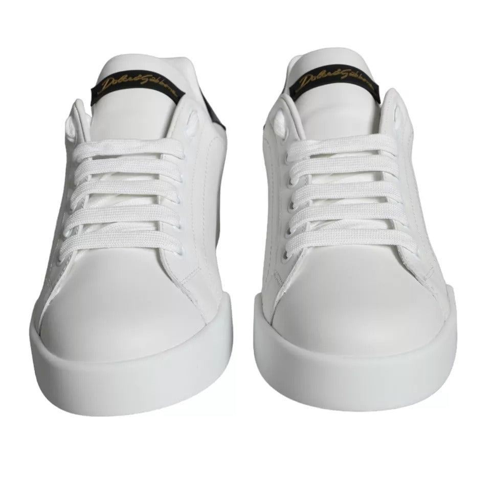 Dolce & Gabbana White Black Leather Low Top Sneakers Shoes