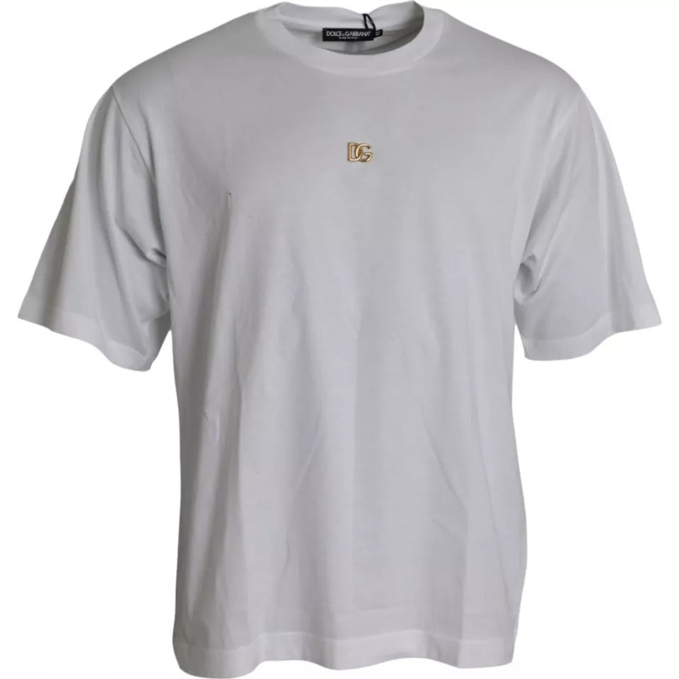 Dolce & Gabbana White Metal DG Logo Cotton Short Sleeves T-shirt