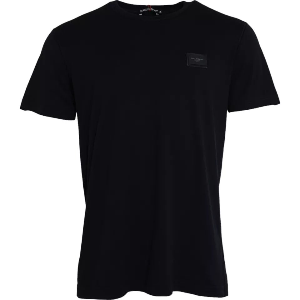 Dolce & Gabbana Black Cotton Logo Plaque Round Neck T-shirt