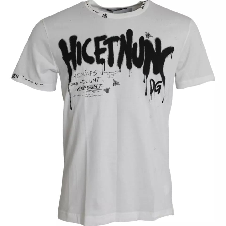 Dolce & Gabbana White Graphic Print Cotton Crew Neck T-shirt