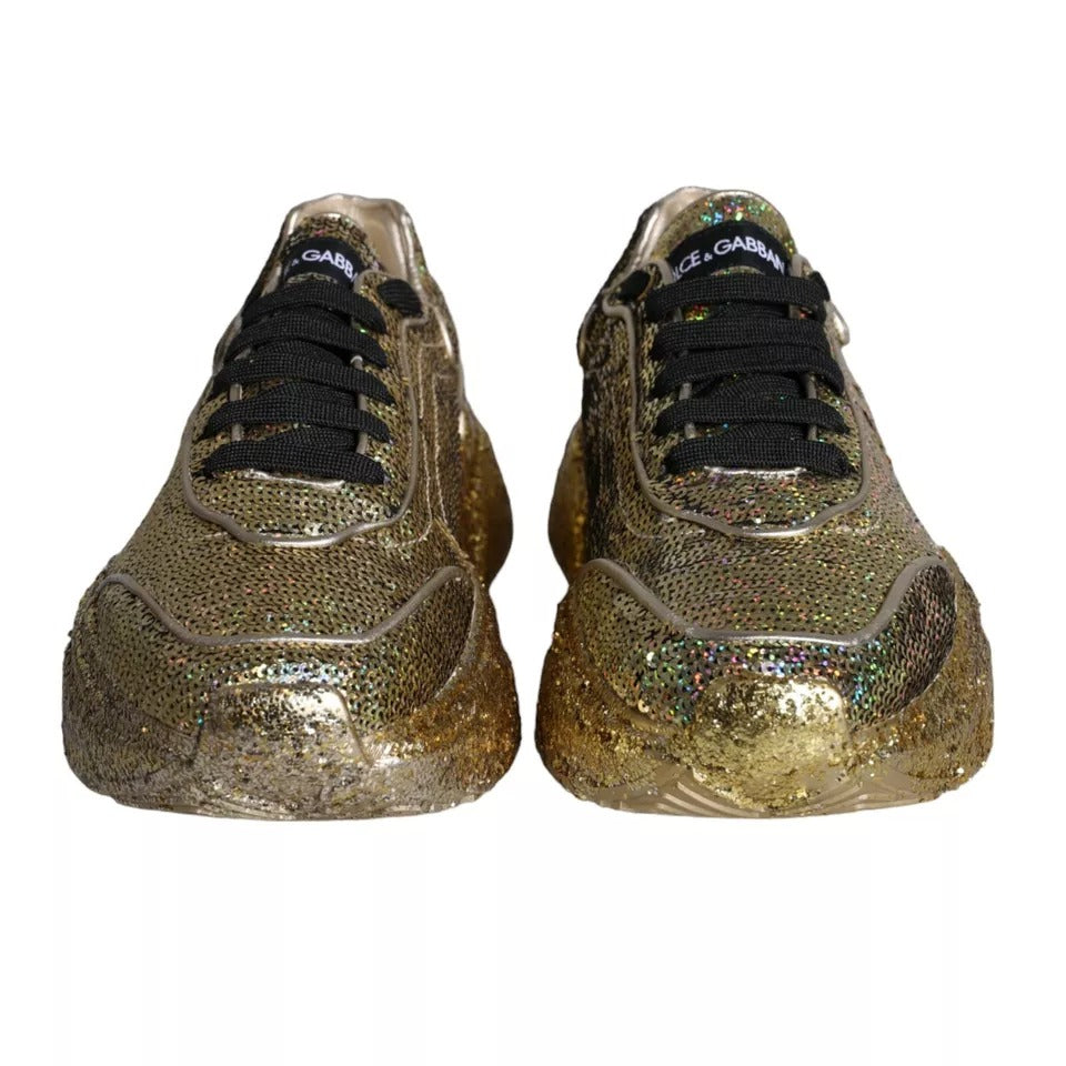 Dolce & Gabbana Gold Sequined Daymaster Low Top Sneakers Men Shoes