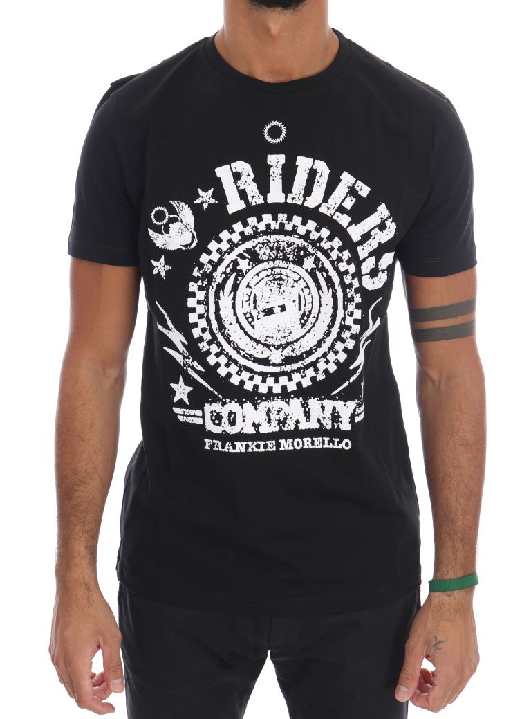 Frankie Morello Chic T-shirt noir à col rond avec motif « RIDERS »