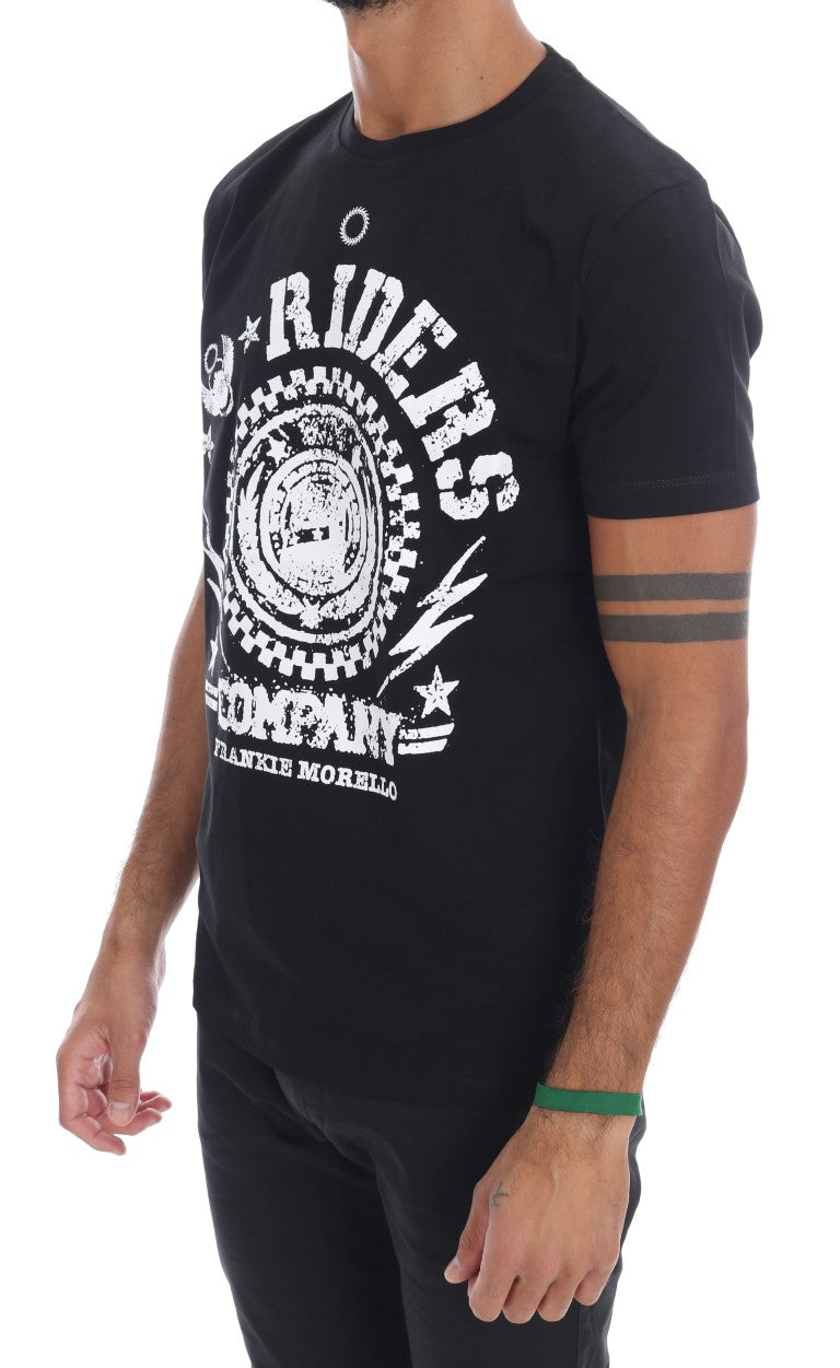 Frankie Morello Chic T-shirt noir à col rond avec motif « RIDERS »