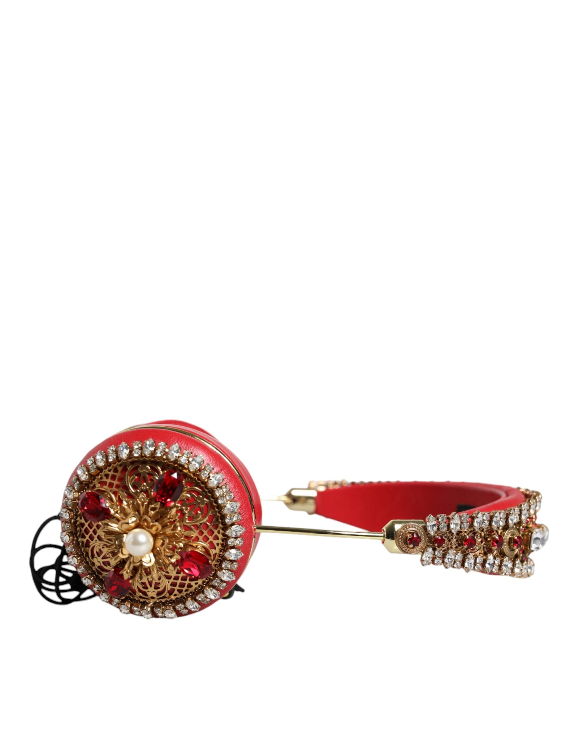 Dolce & Gabbana Red Nappa Leather Floral Crystal Headphone