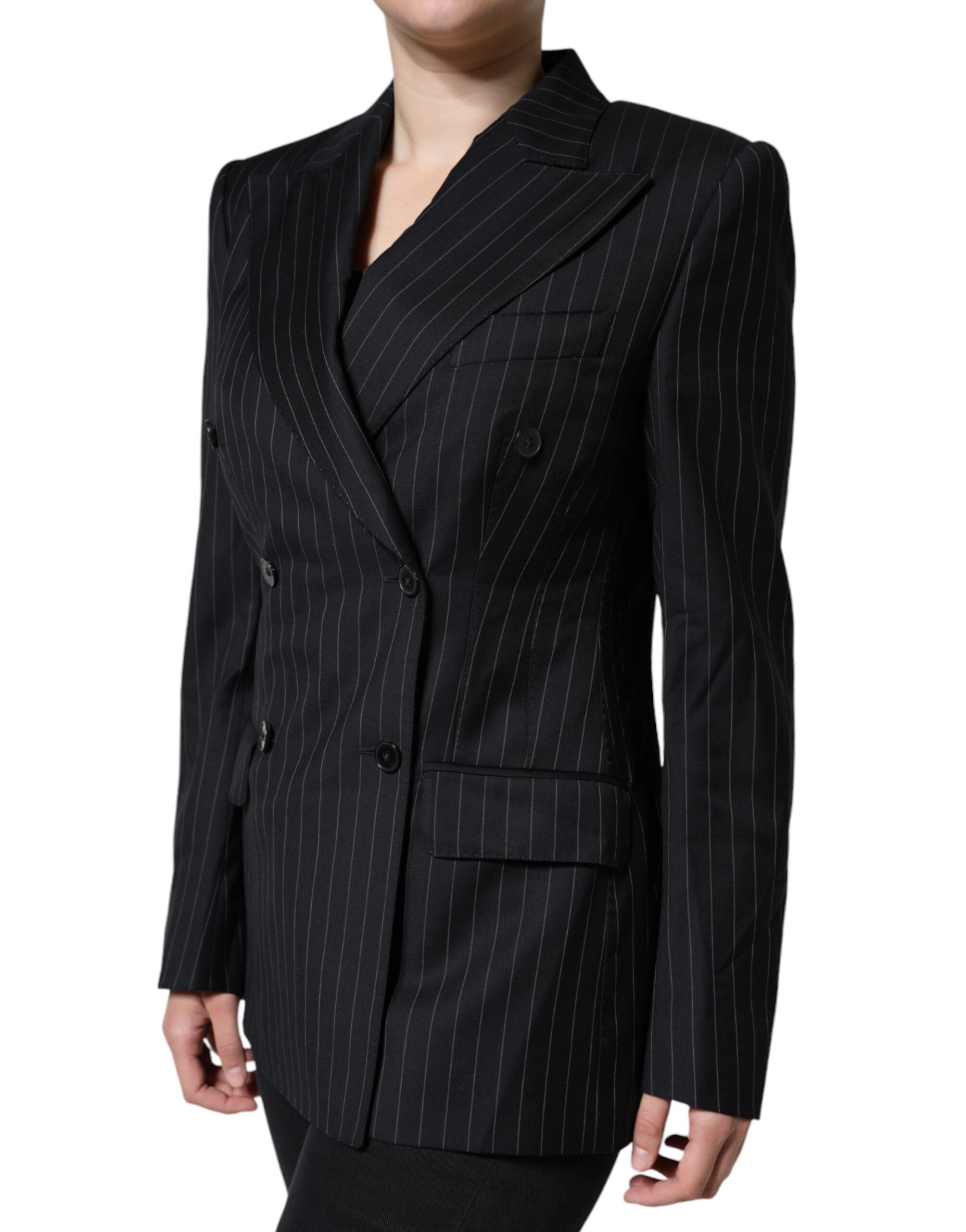 Dolce & Gabbana Black Striped Double Breasted Coat Jacket