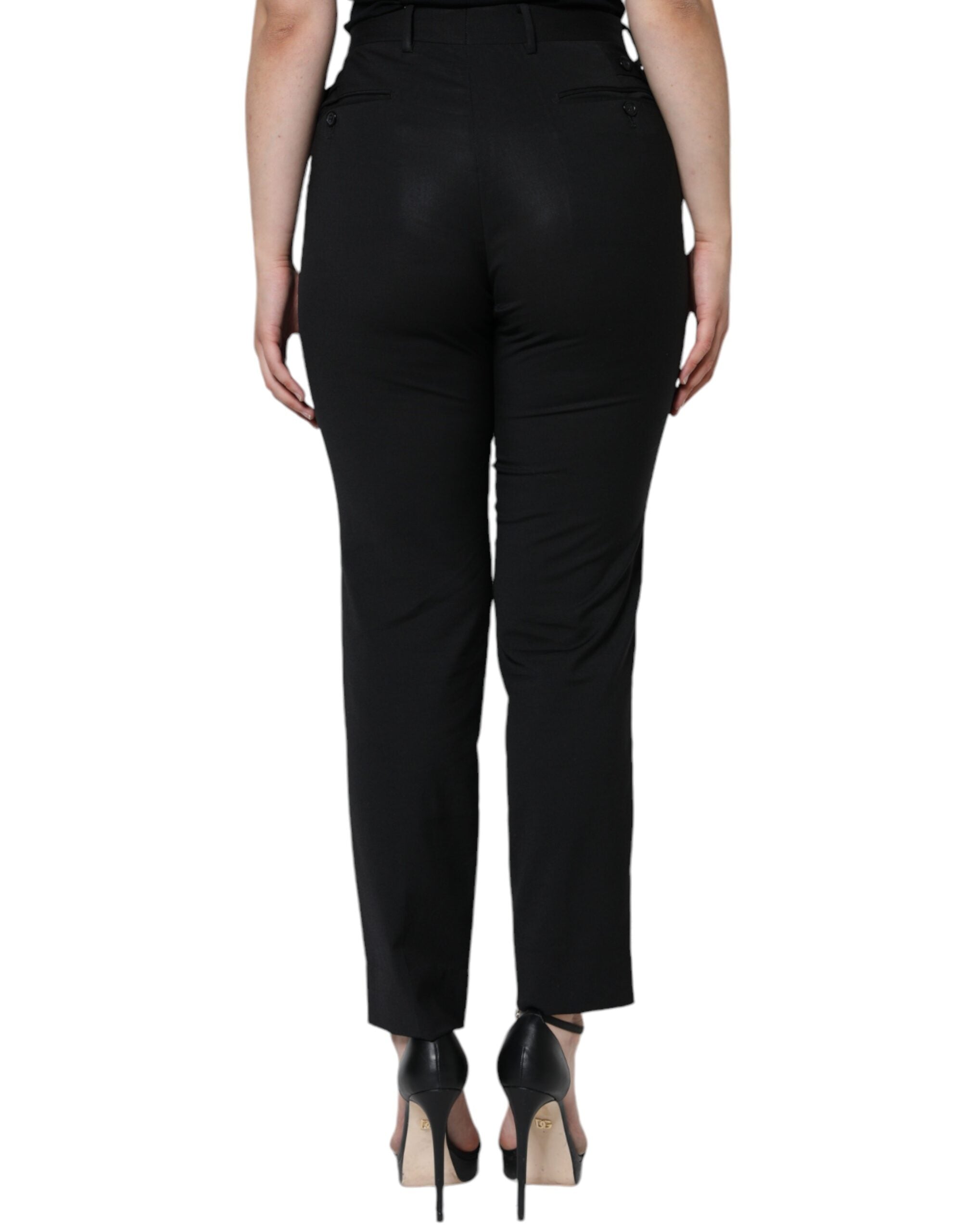 Dolce & Gabbana Black Polyester High Waist Tapered Pants