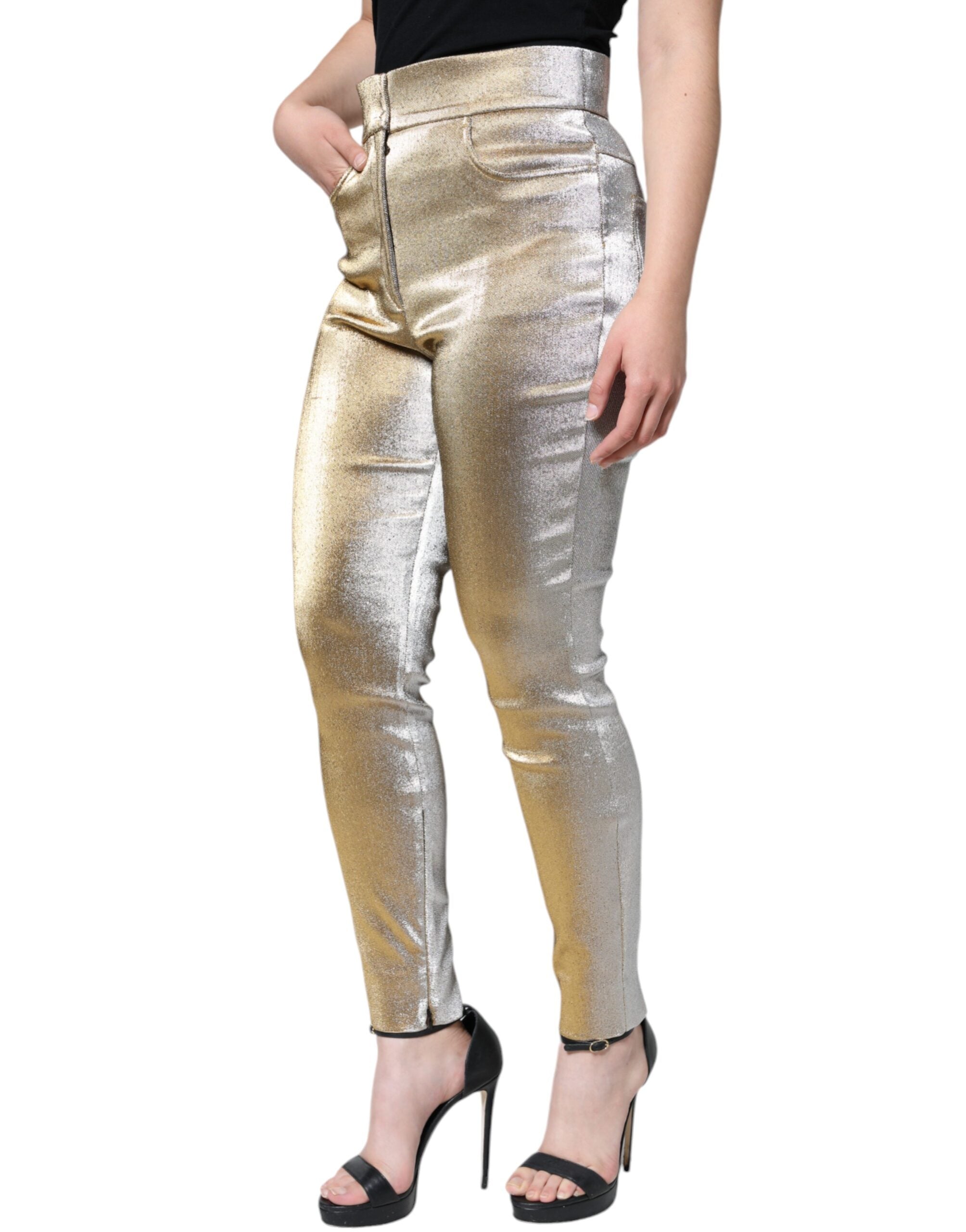 Dolce & Gabbana Metallic Gold High Waist Skinny Pants