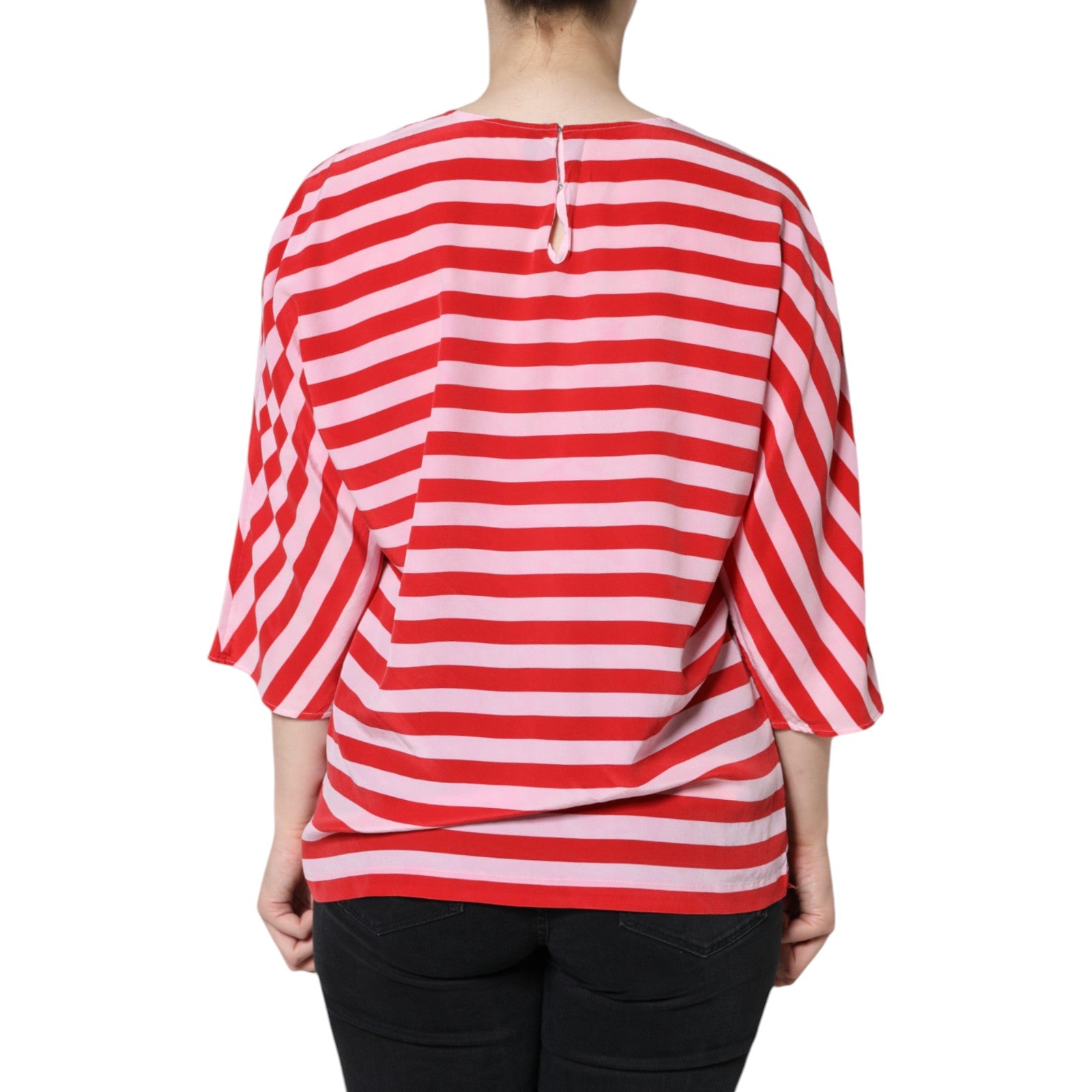 Dolce & Gabbana White Red Striped Silk Round Neck T-shirt