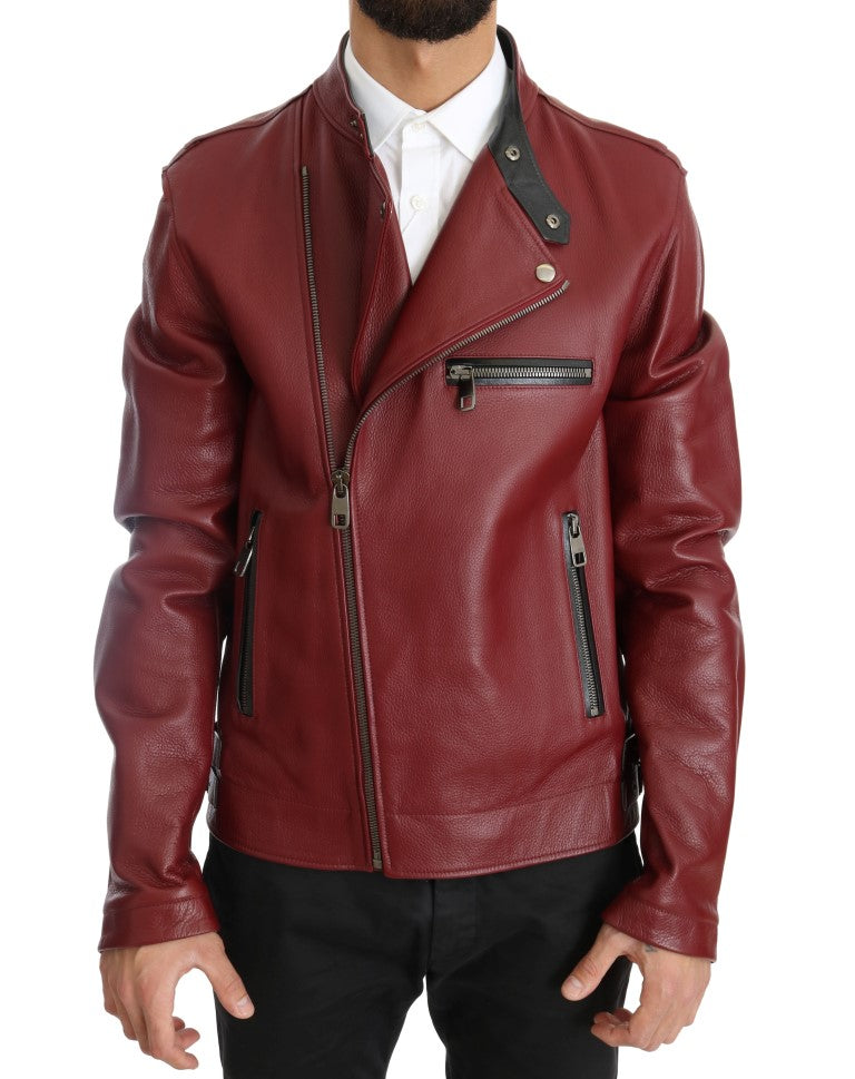 Veste de moto de motard en cuir rouge radiant Dolce &amp; Gabbana