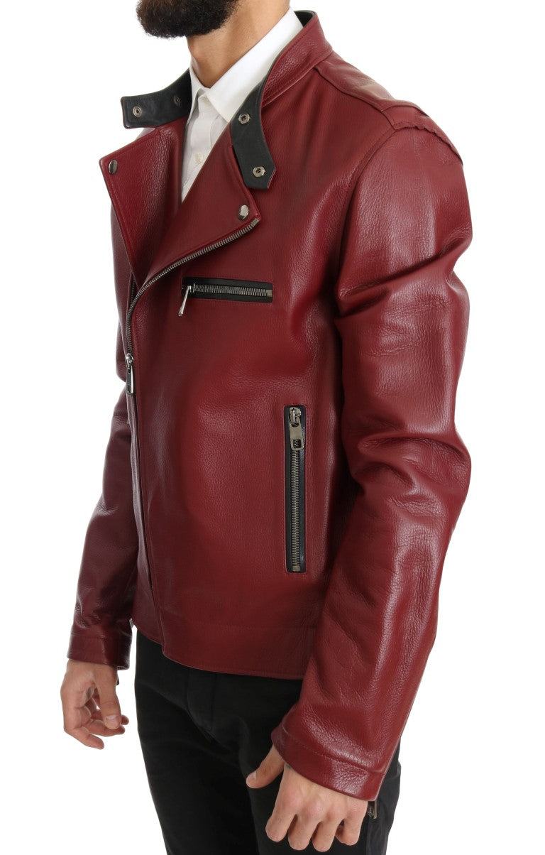 Veste de moto de motard en cuir rouge radiant Dolce &amp; Gabbana