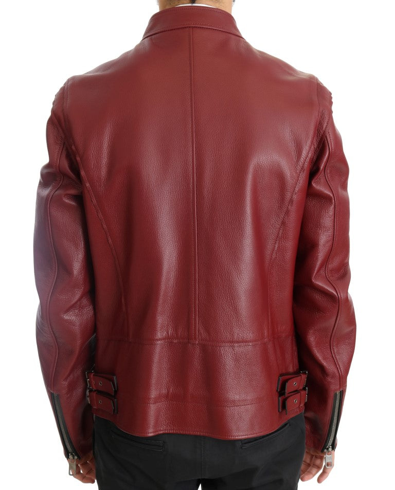 Veste de moto de motard en cuir rouge radiant Dolce &amp; Gabbana