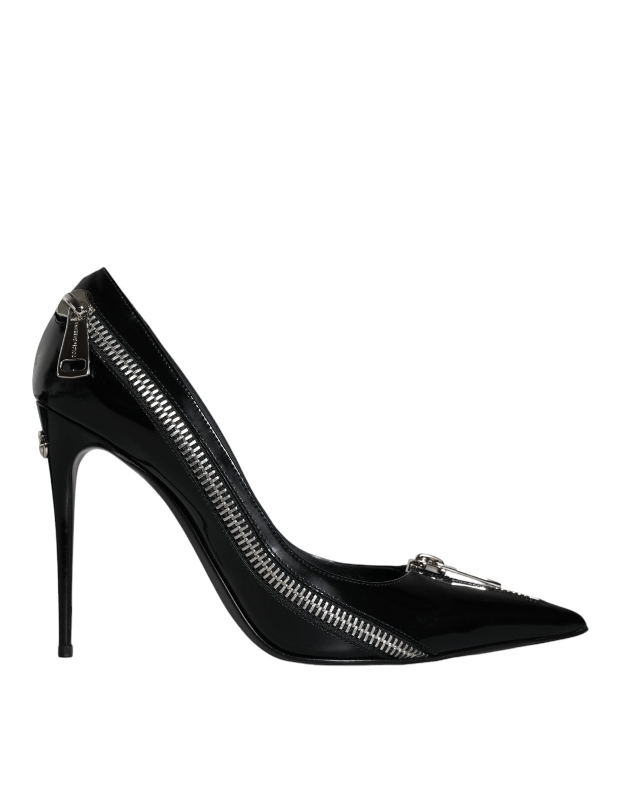 Dolce & Gabbana Black Patent Leather Zipper Heels Pumps Shoes