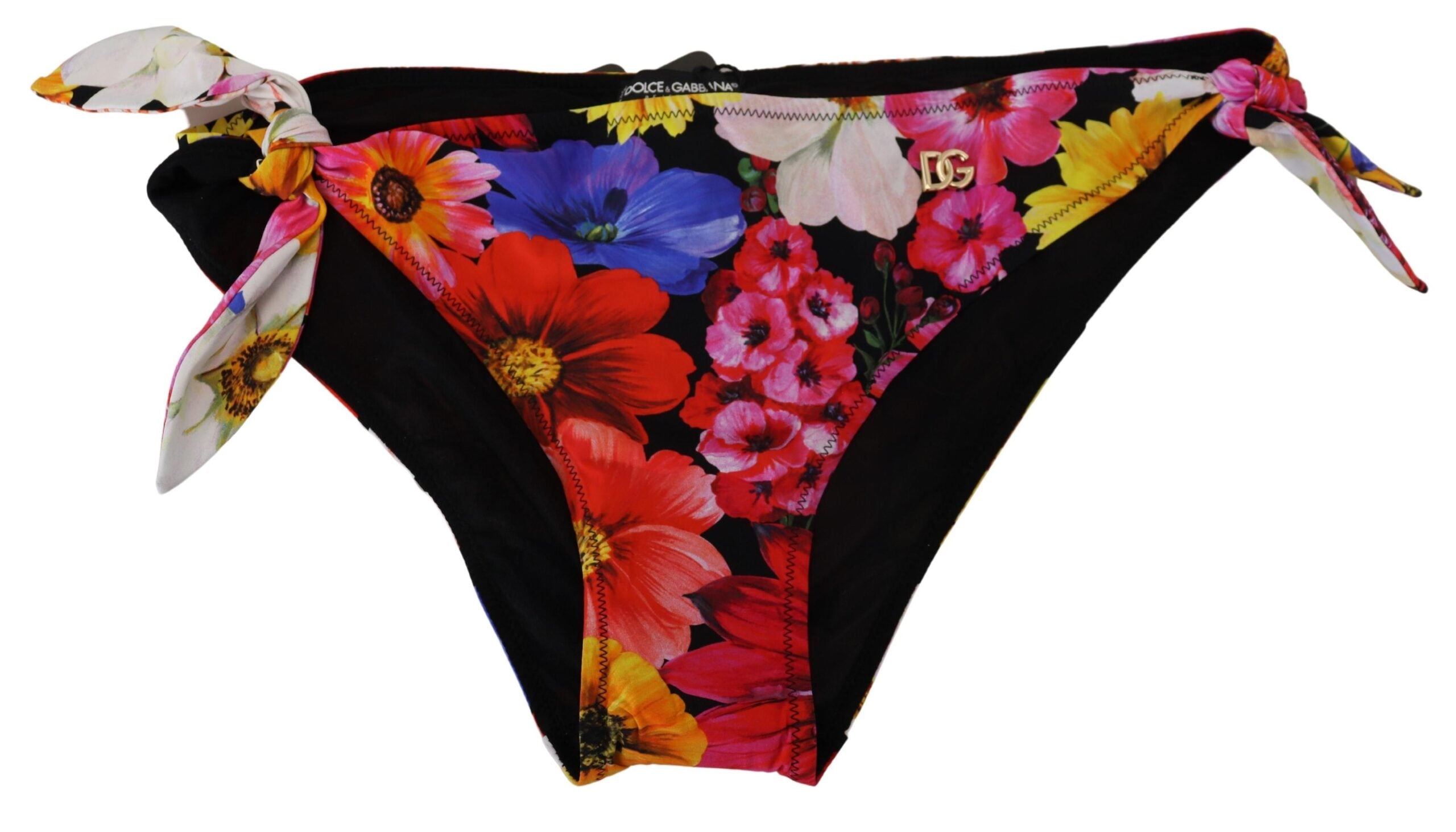 Dolce & Gabbana Black Floral Print Swimsuit Bikini Bottom Swimwear