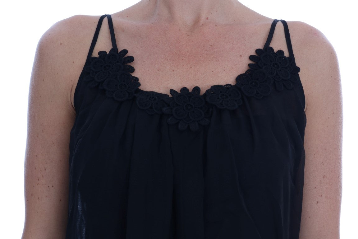 Dolce &amp; Gabbana Robe chemise élégante en dentelle de soie noire