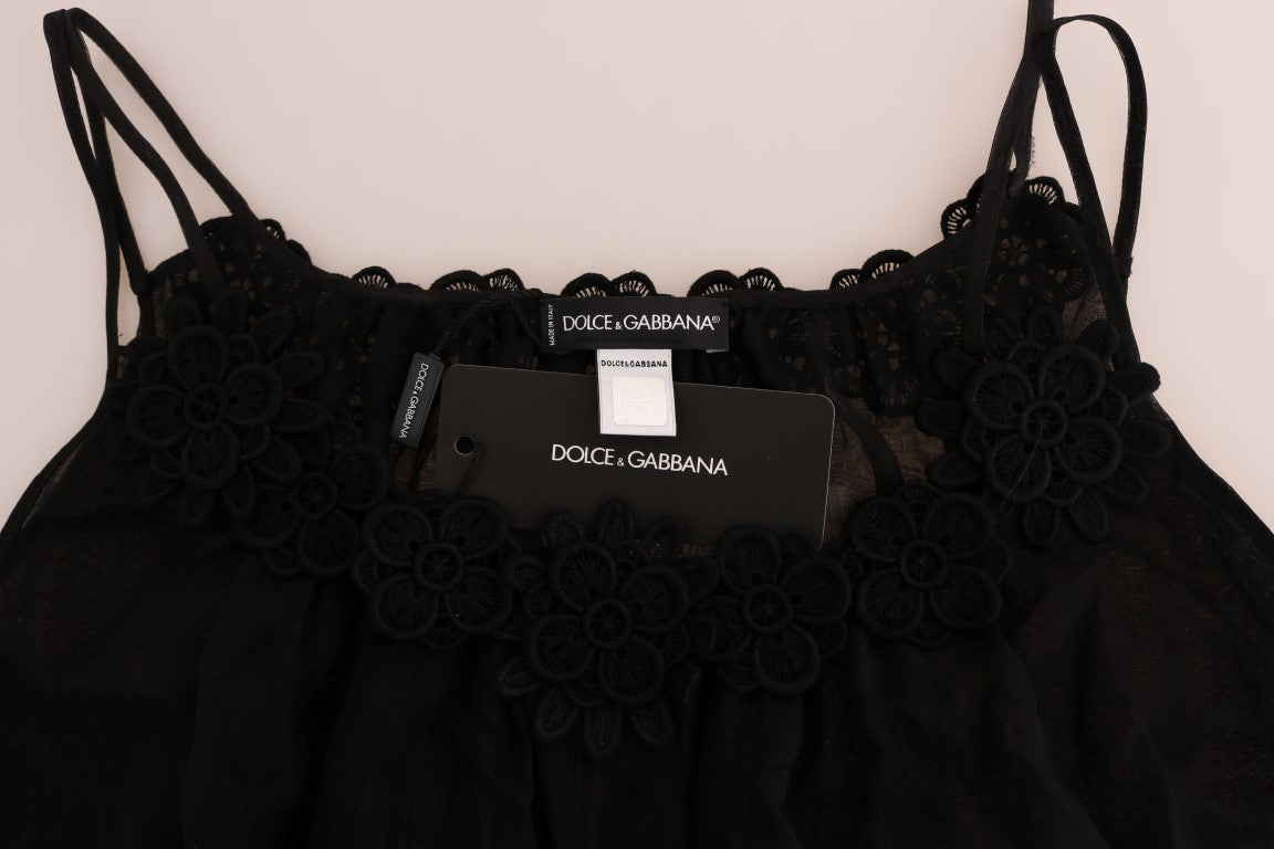 Dolce &amp; Gabbana Robe chemise élégante en dentelle de soie noire