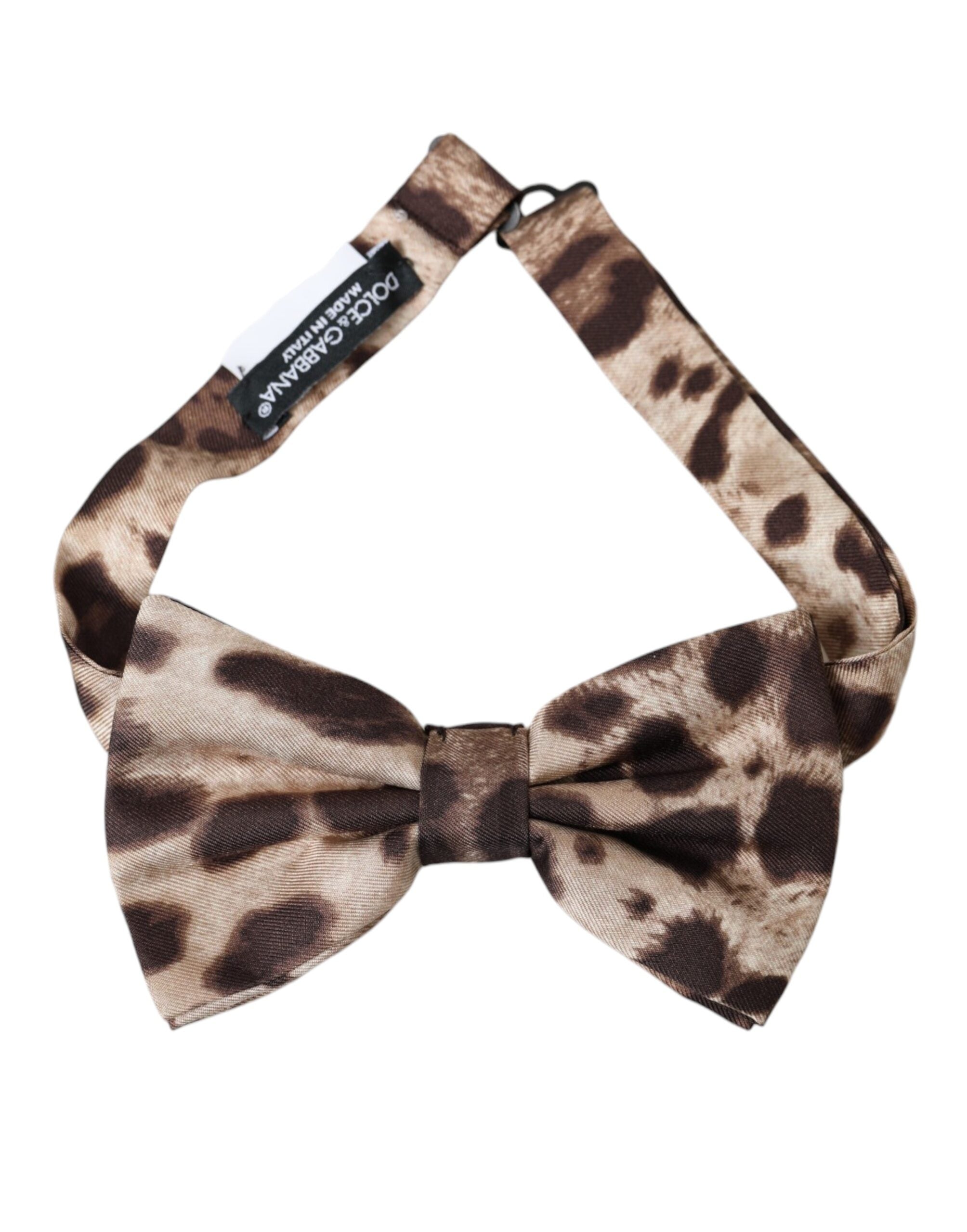 Dolce & Gabbana Brown Leopard Silk Adjustable Neck Men Bow Tie