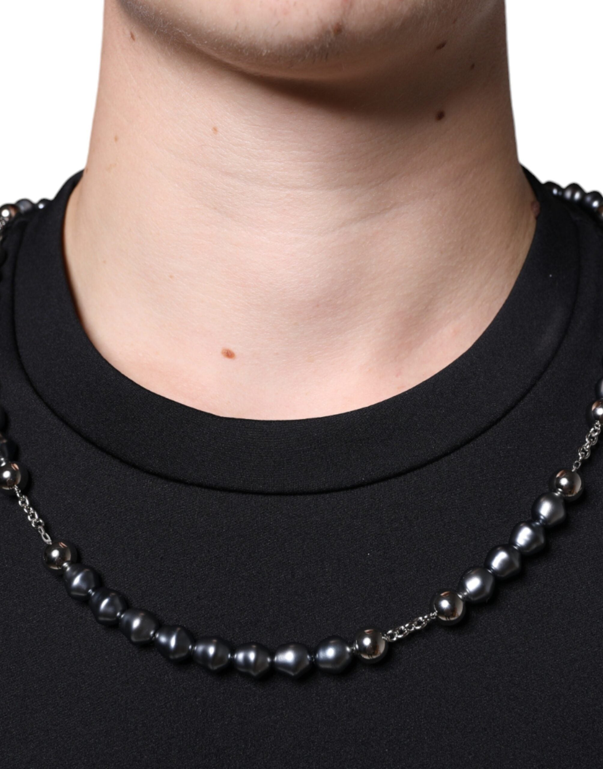 Dolce & Gabbana Black Polyester Necklace Embellished T-shirt