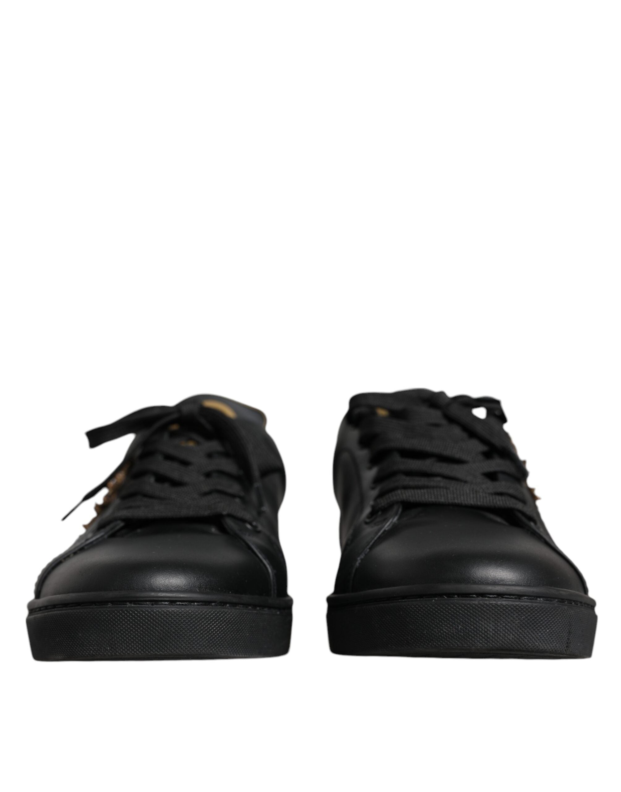 Dolce & Gabbana Black Leather Heart Low Top Casual Sneaker Shoes