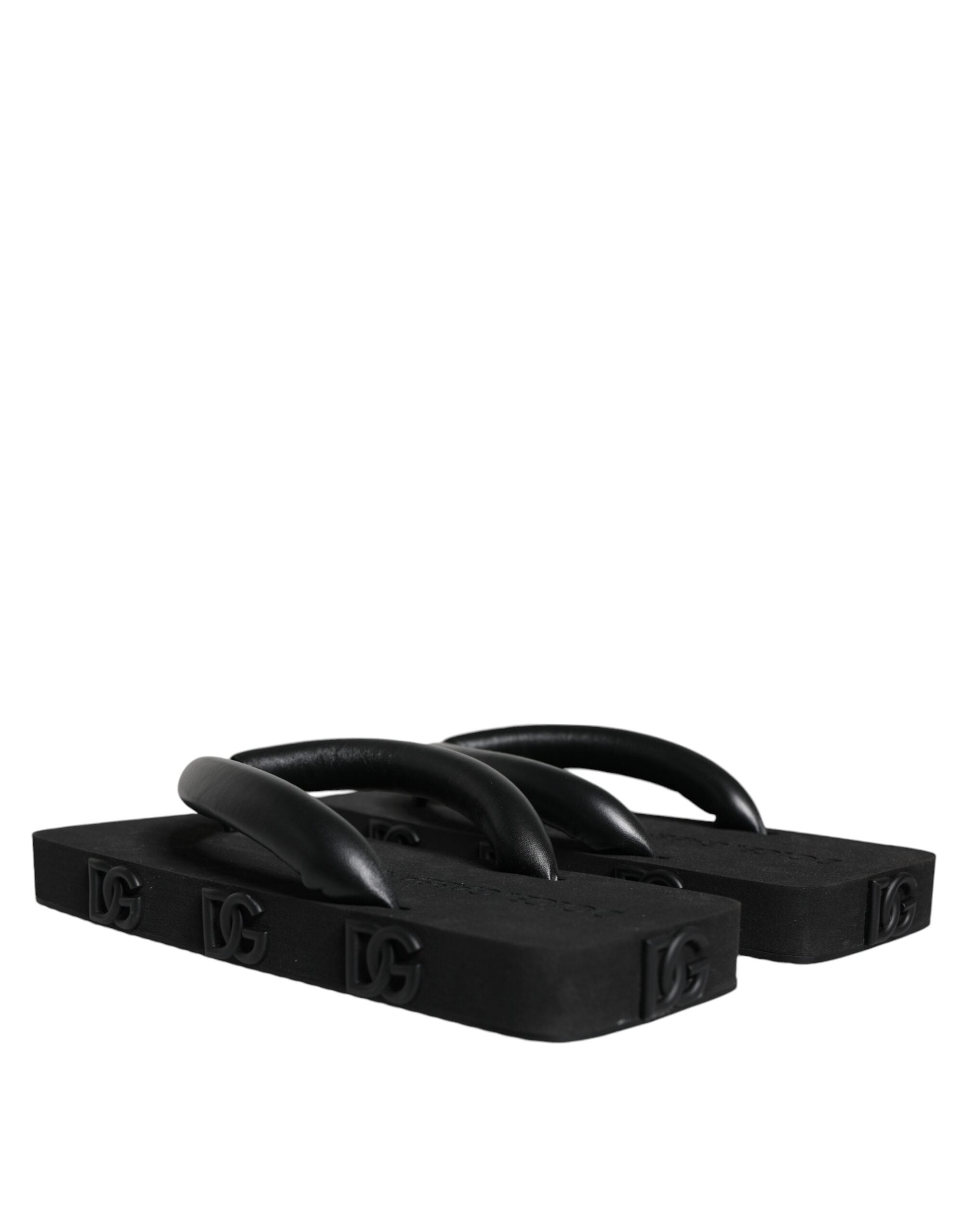 Dolce & Gabbana Black Rubber Flip Flops Slide Sandals Shoes