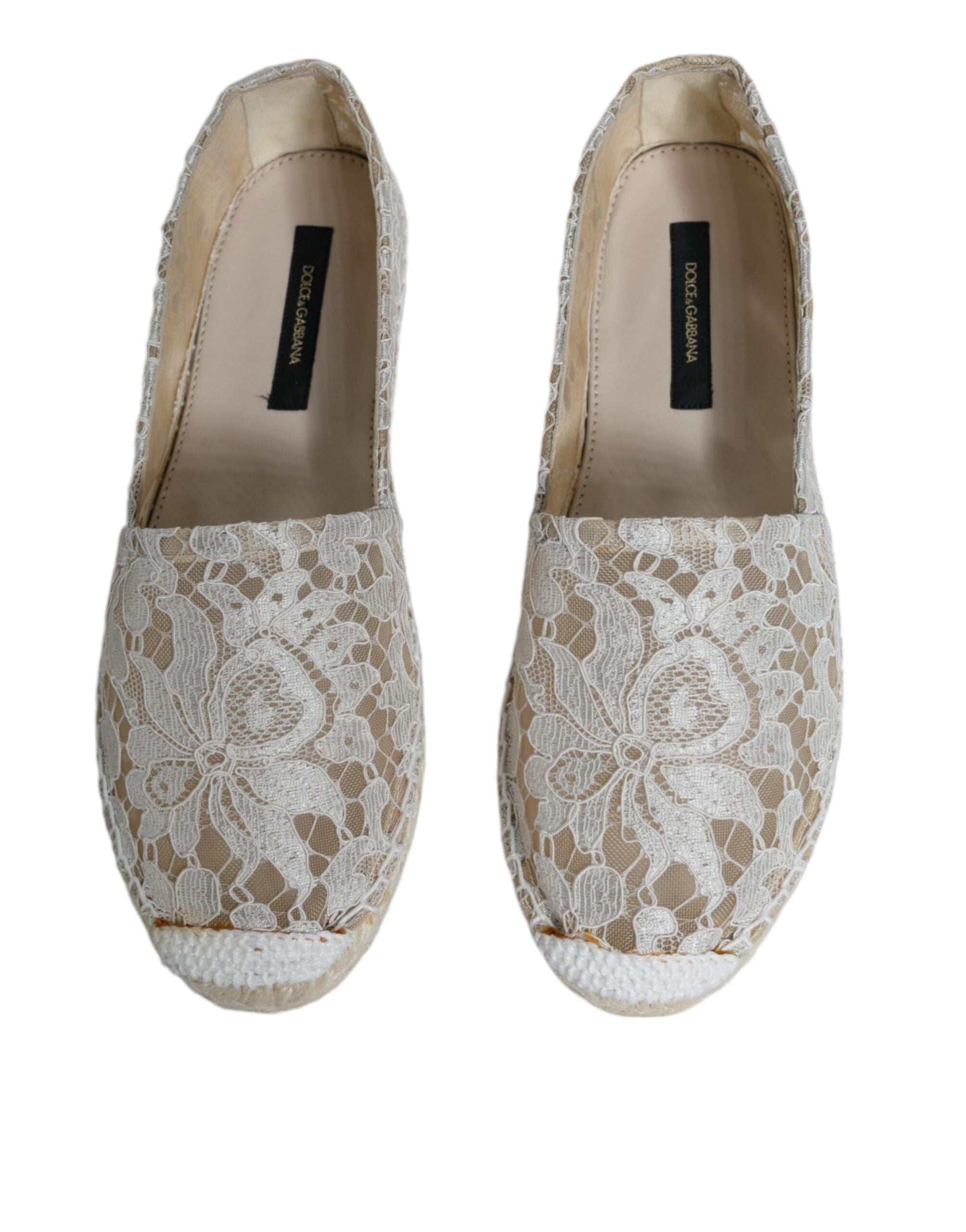 Dolce & Gabbana White Lace Viscose Espadrilles Flats Shoes