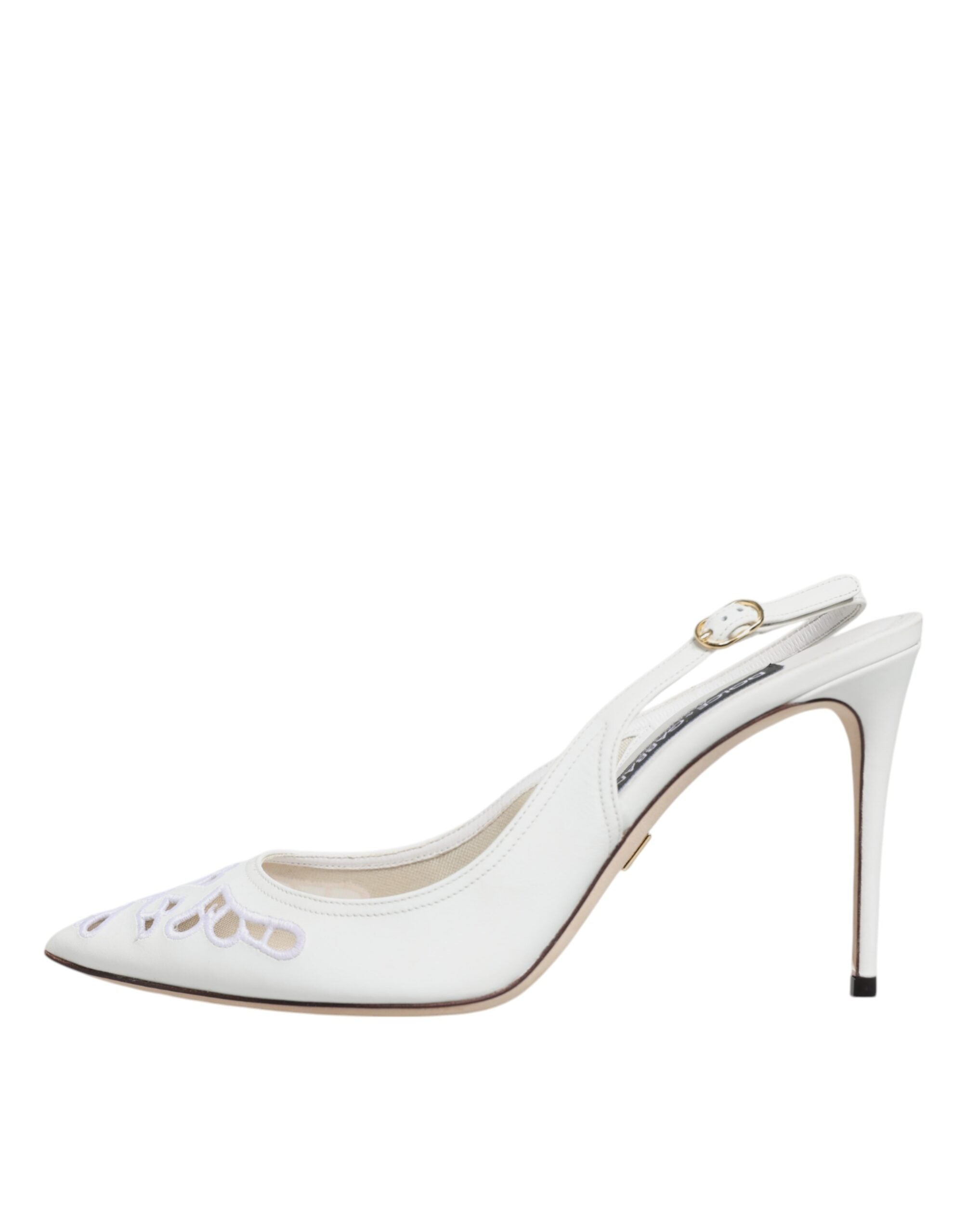 Dolce & Gabbana White Leather Stiletto Heels Slingback Shoes