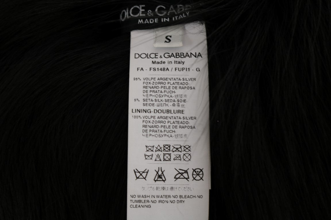 Dolce &amp; Gabbana Écharpe élégante en fourrure de renard argenté noir