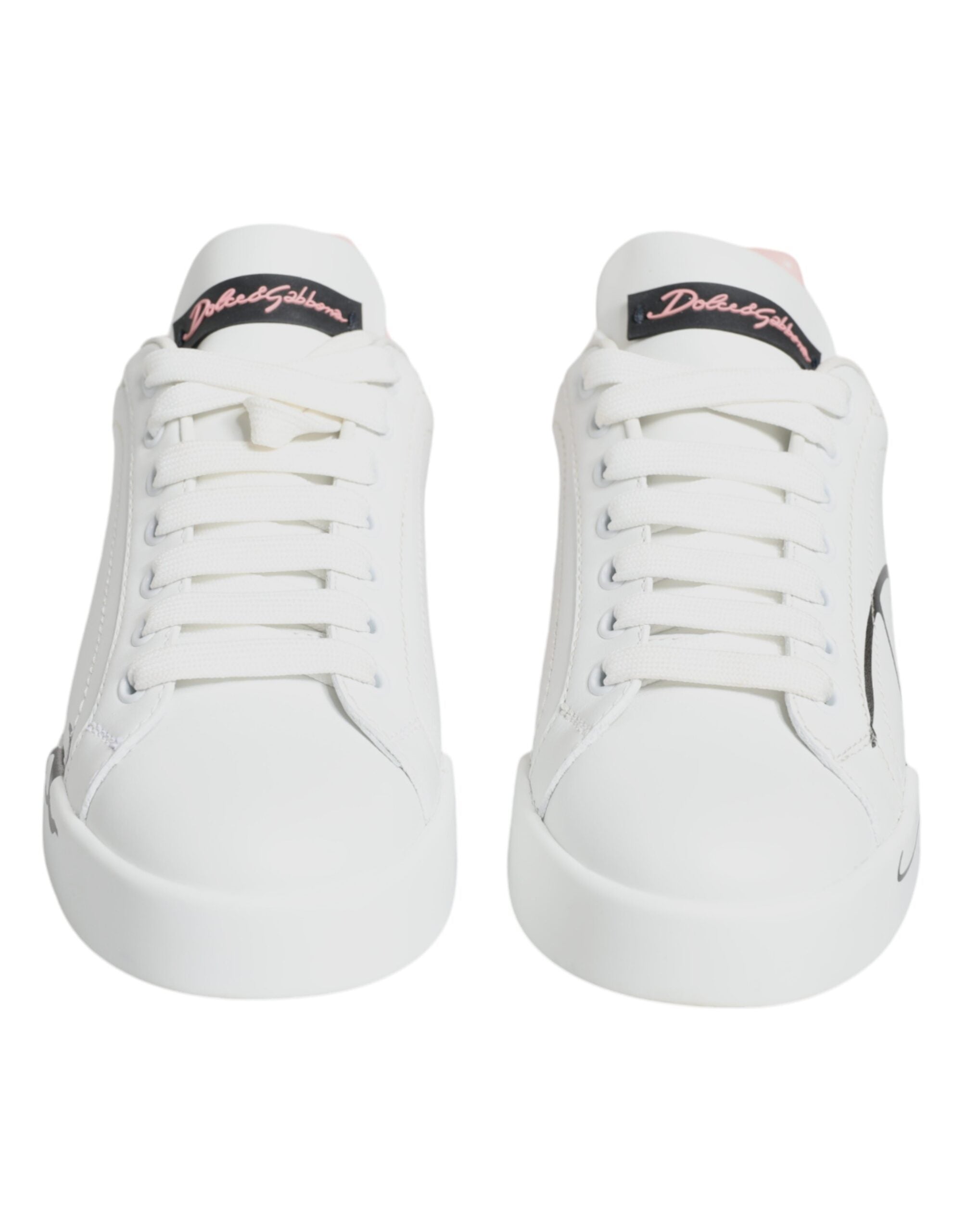 Dolce & Gabbana White Pink Portofino Low Top Sneakers Shoes