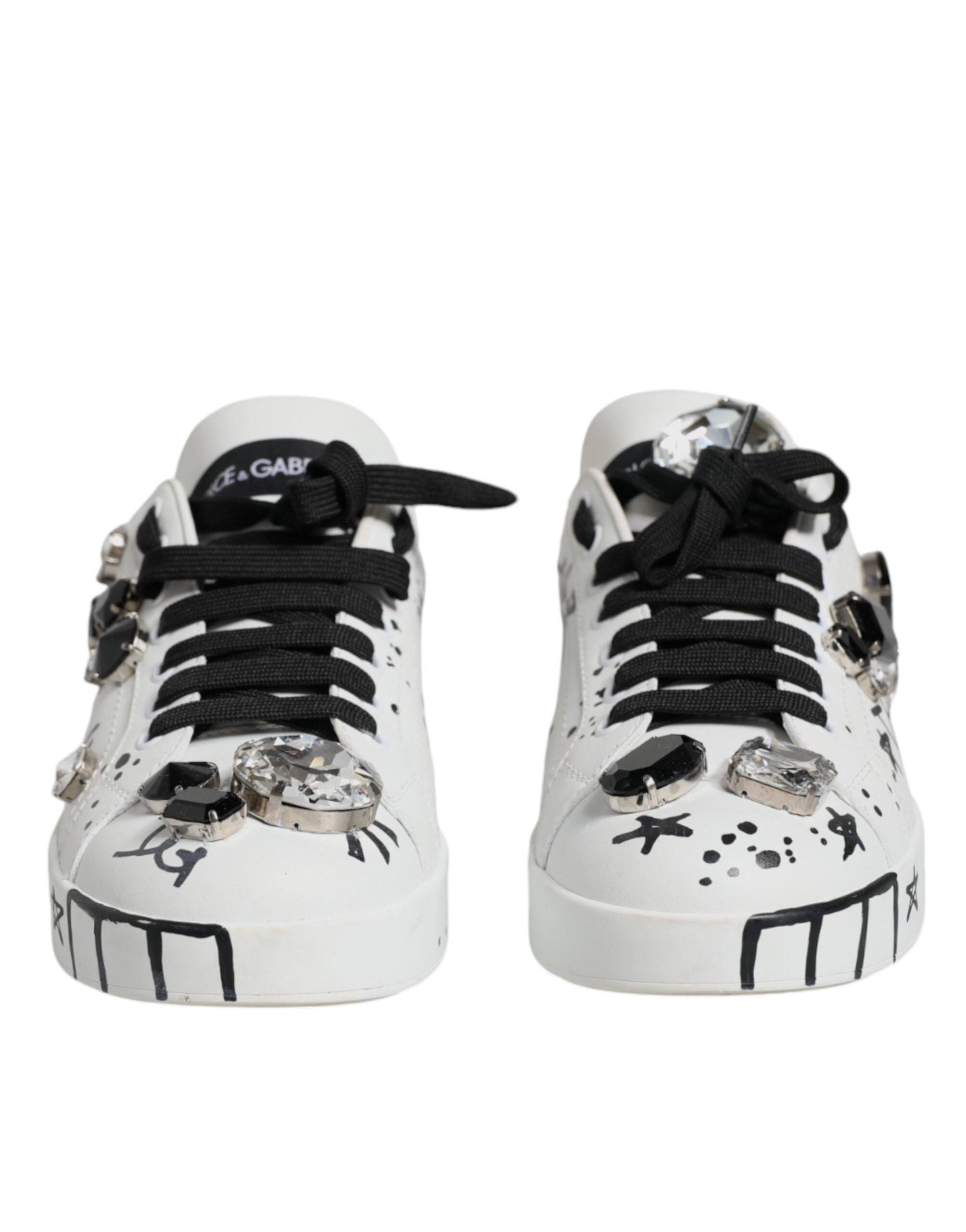 Dolce & Gabbana White Crystal Portofino Low Top Sneaker Shoes